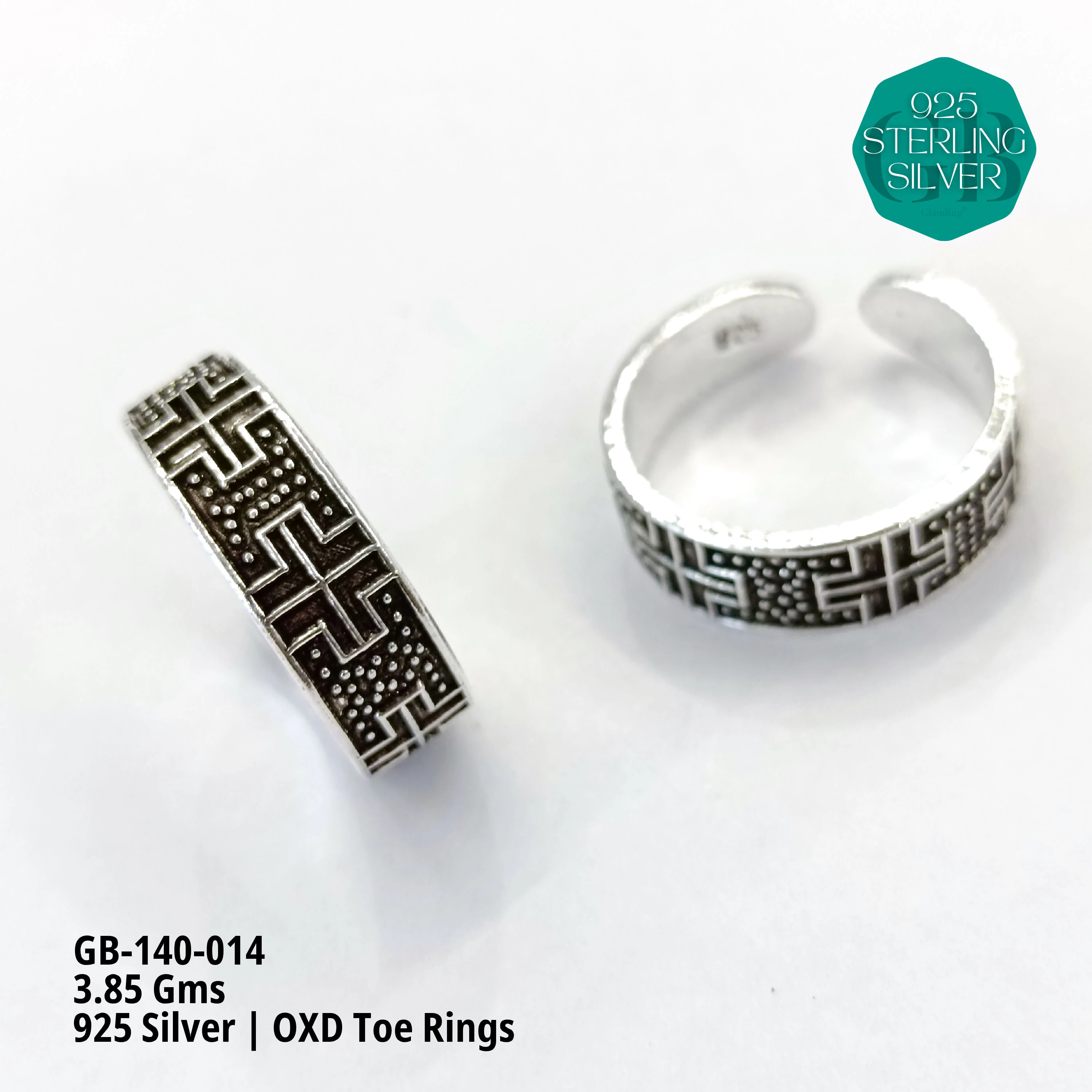 OXIDIZED FLAT TOE RINGS - Premium 925 Silver Jewellery - SKU: GB-140-014 - Hyderabad Silver Importers
