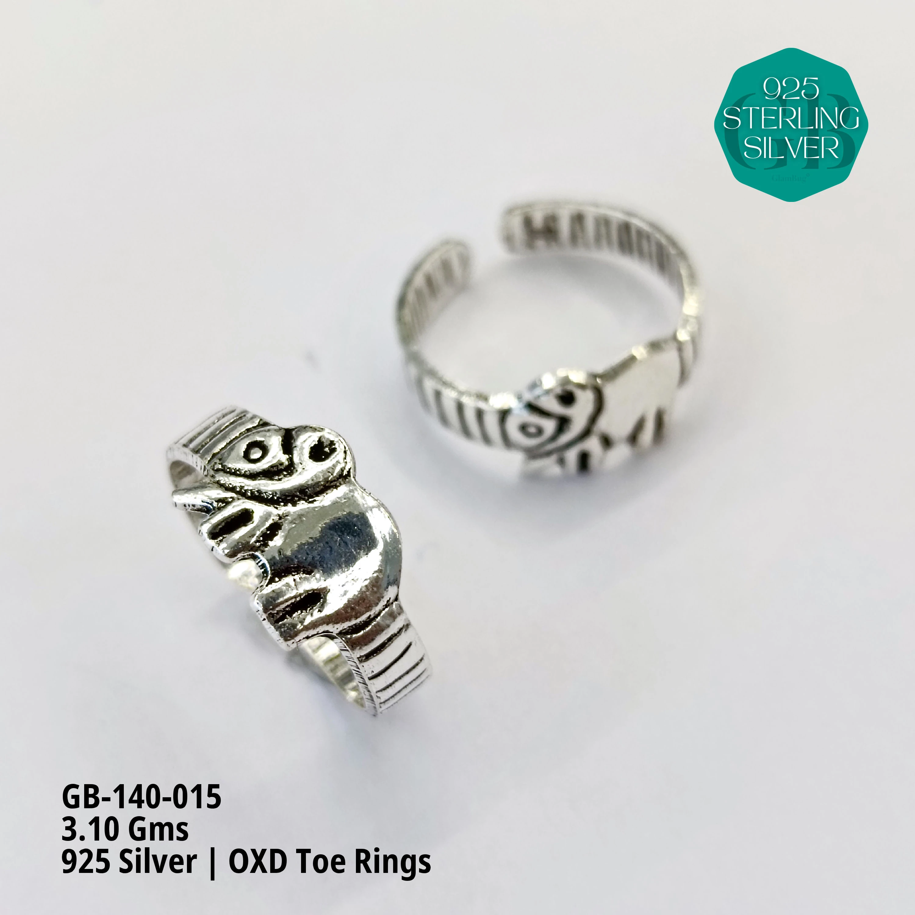 OXIDIZED FLAT TOE RINGS - Premium 925 Silver Jewellery - SKU: GB-140-015 - Hyderabad Silver Importers