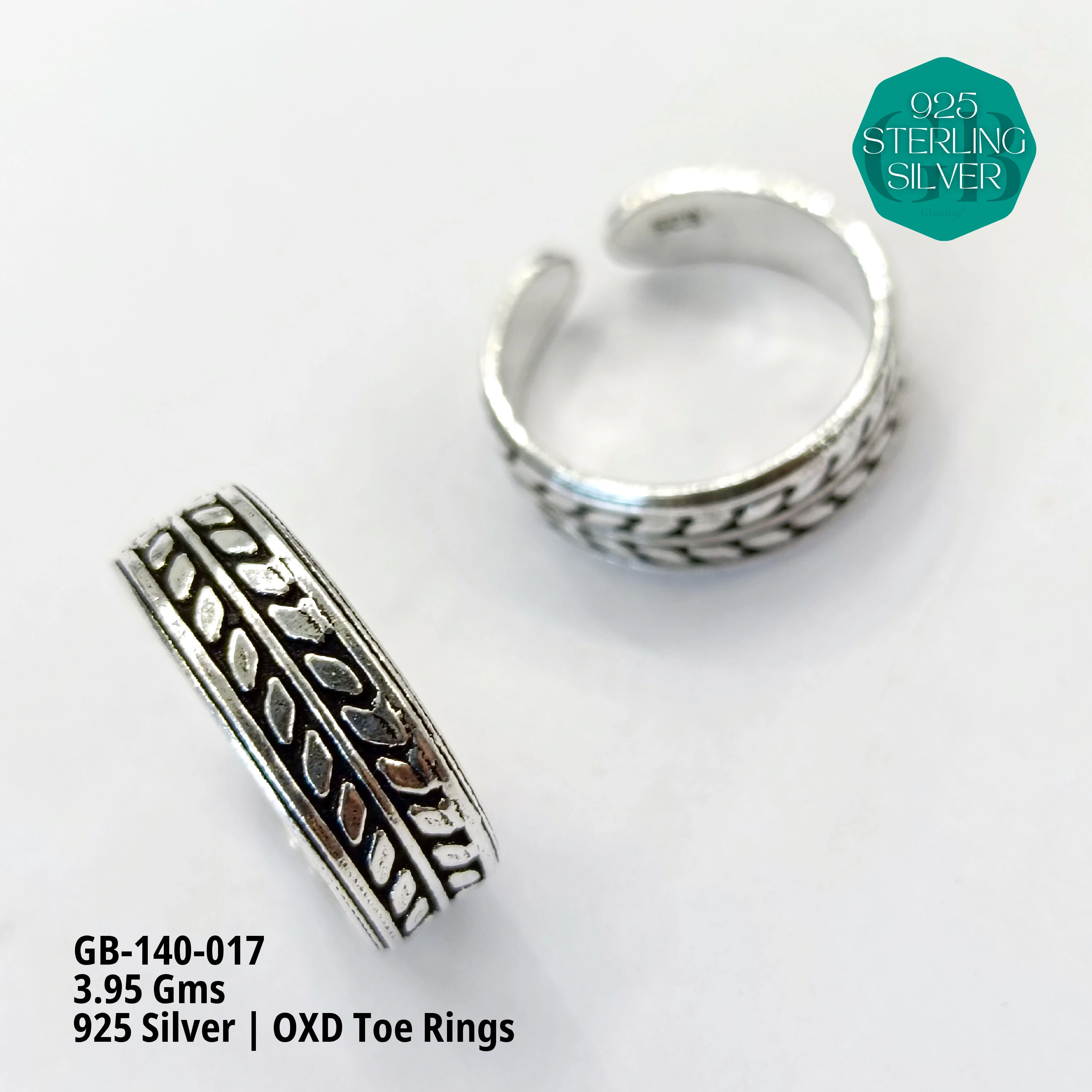 OXIDIZED FLAT TOE RINGS - Premium 925 Silver Jewellery - SKU: GB-140-017 - Hyderabad Silver Importers