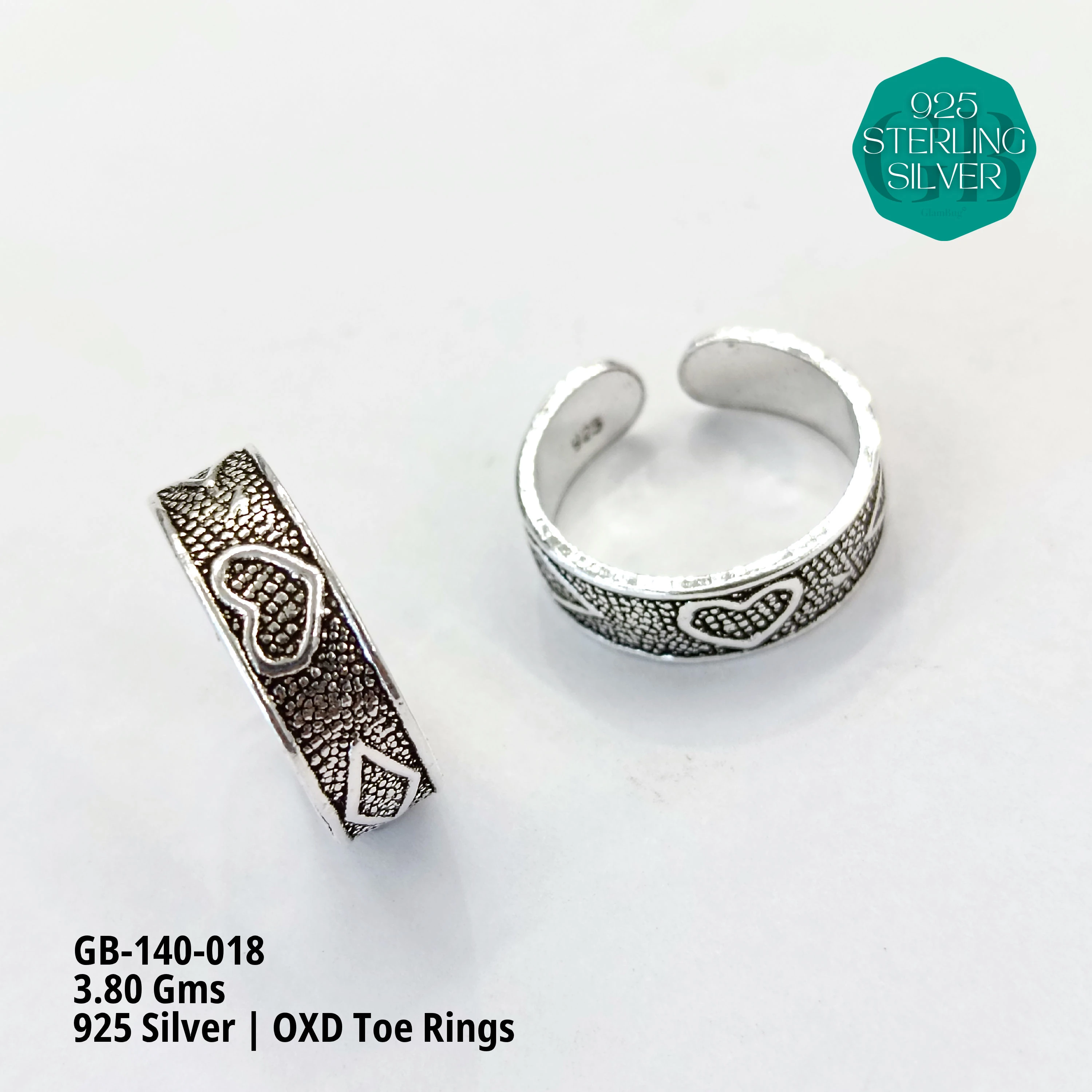 OXIDIZED FLAT TOE RINGS - Premium 925 Silver Jewellery - SKU: GB-140-018 - Hyderabad Silver Importers