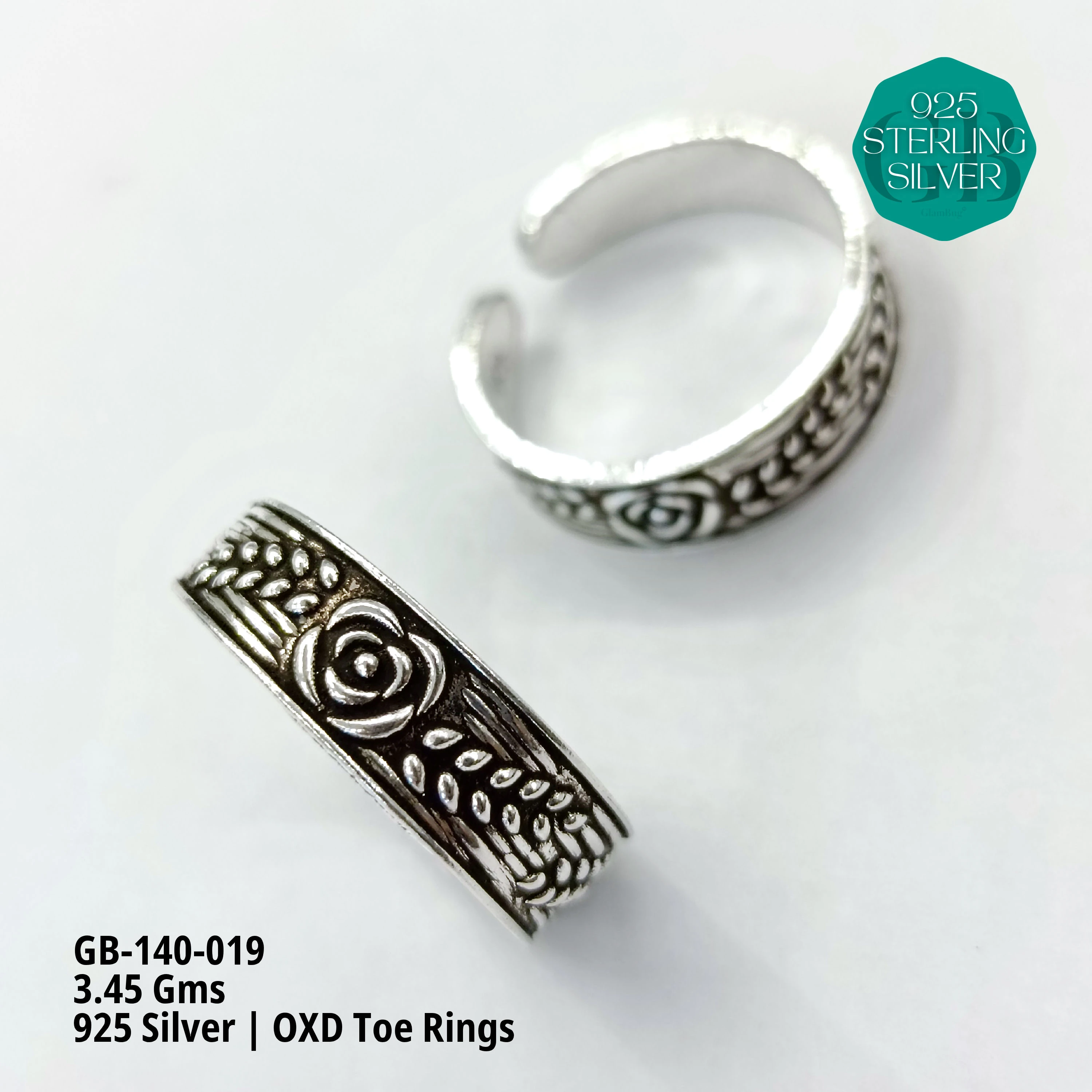 OXIDIZED FLAT TOE RINGS - Premium 925 Silver Jewellery - SKU: GB-140-019 - Hyderabad Silver Importers