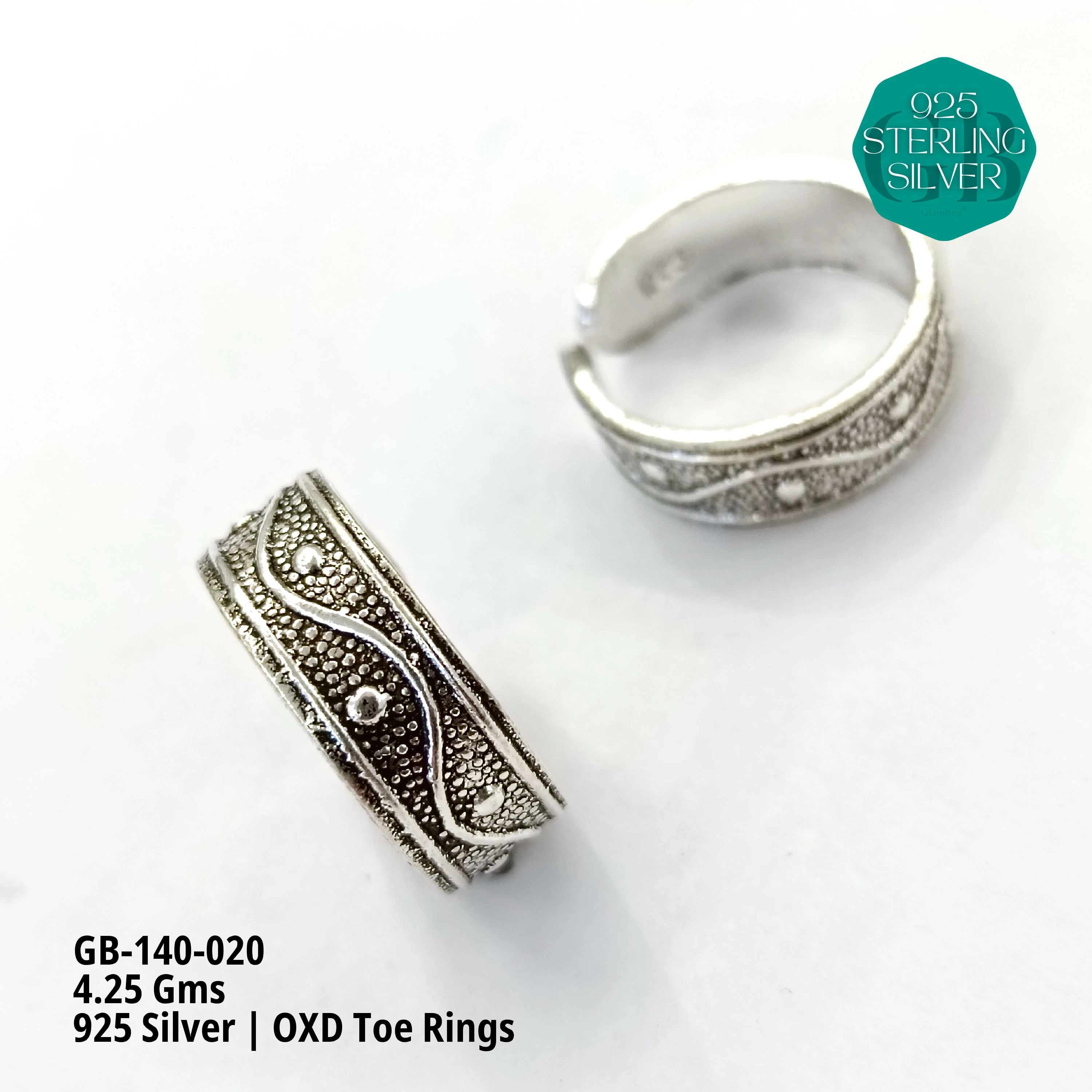OXIDIZED FLAT TOE RINGS - Premium 925 Silver Jewellery - SKU: GB-140-020 - Hyderabad Silver Importers