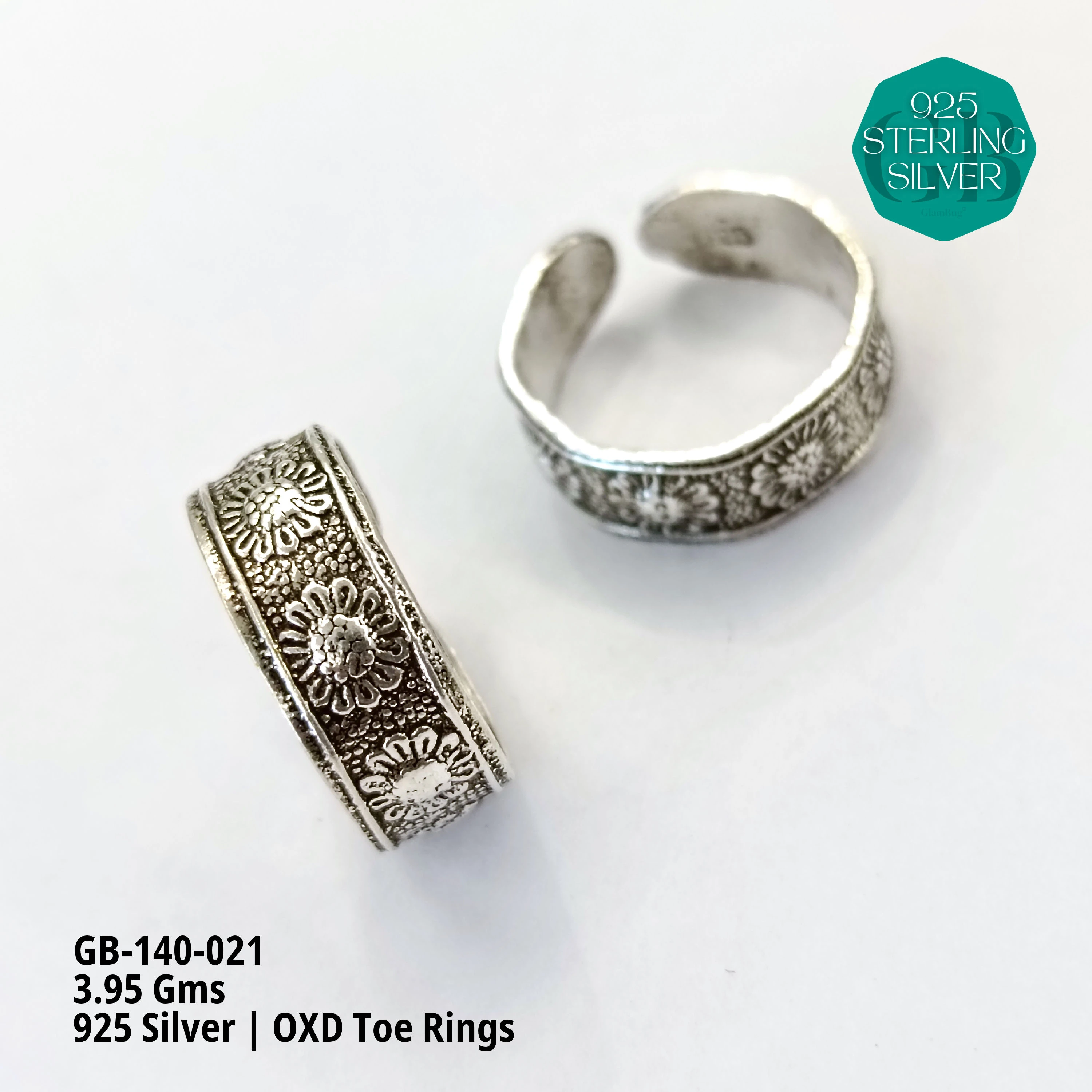 OXIDIZED FLAT TOE RINGS - Premium 925 Silver Jewellery - SKU: GB-140-021 - Hyderabad Silver Importers