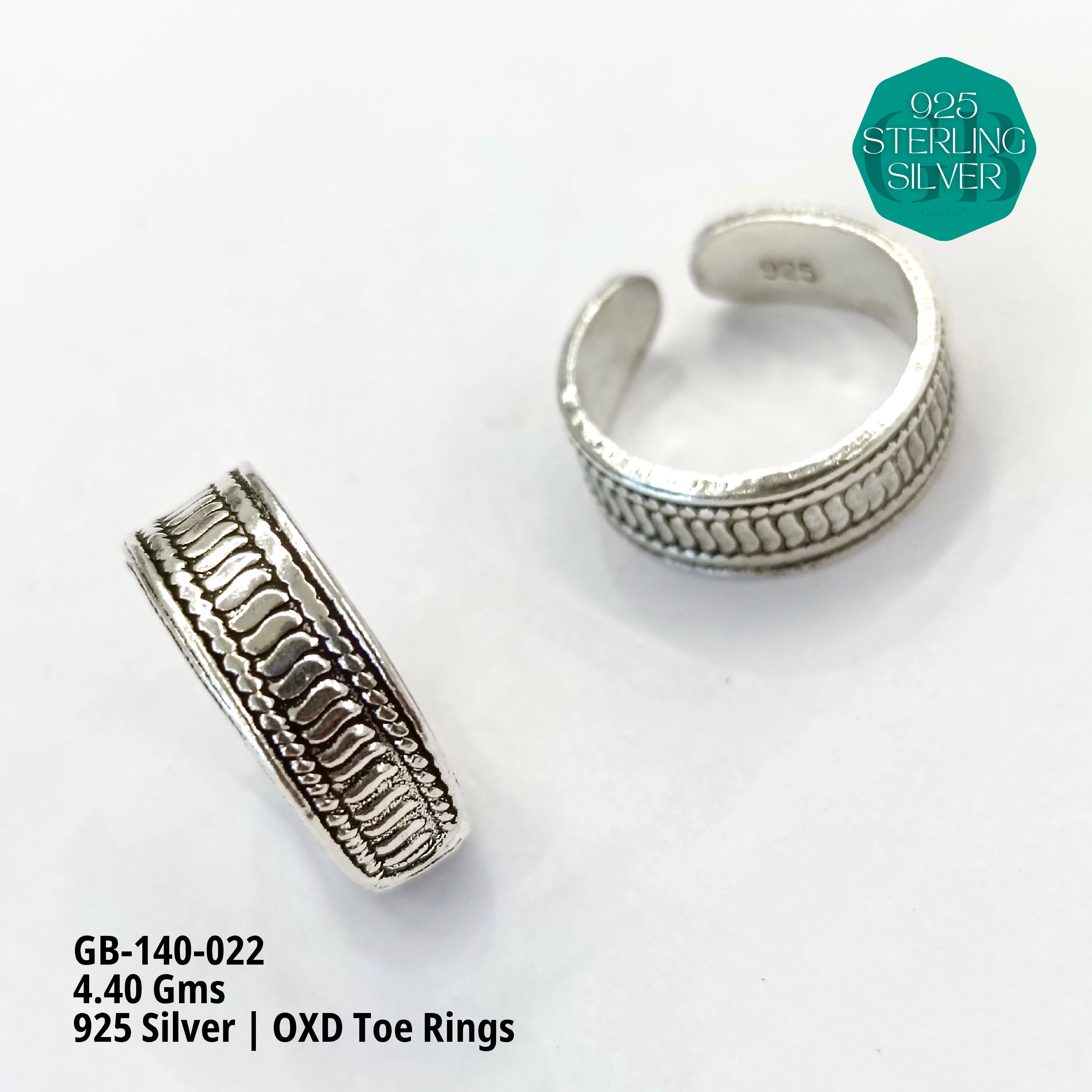 OXIDIZED FLAT TOE RINGS - Premium 925 Silver Jewellery - SKU: GB-140-022 - Hyderabad Silver Importers