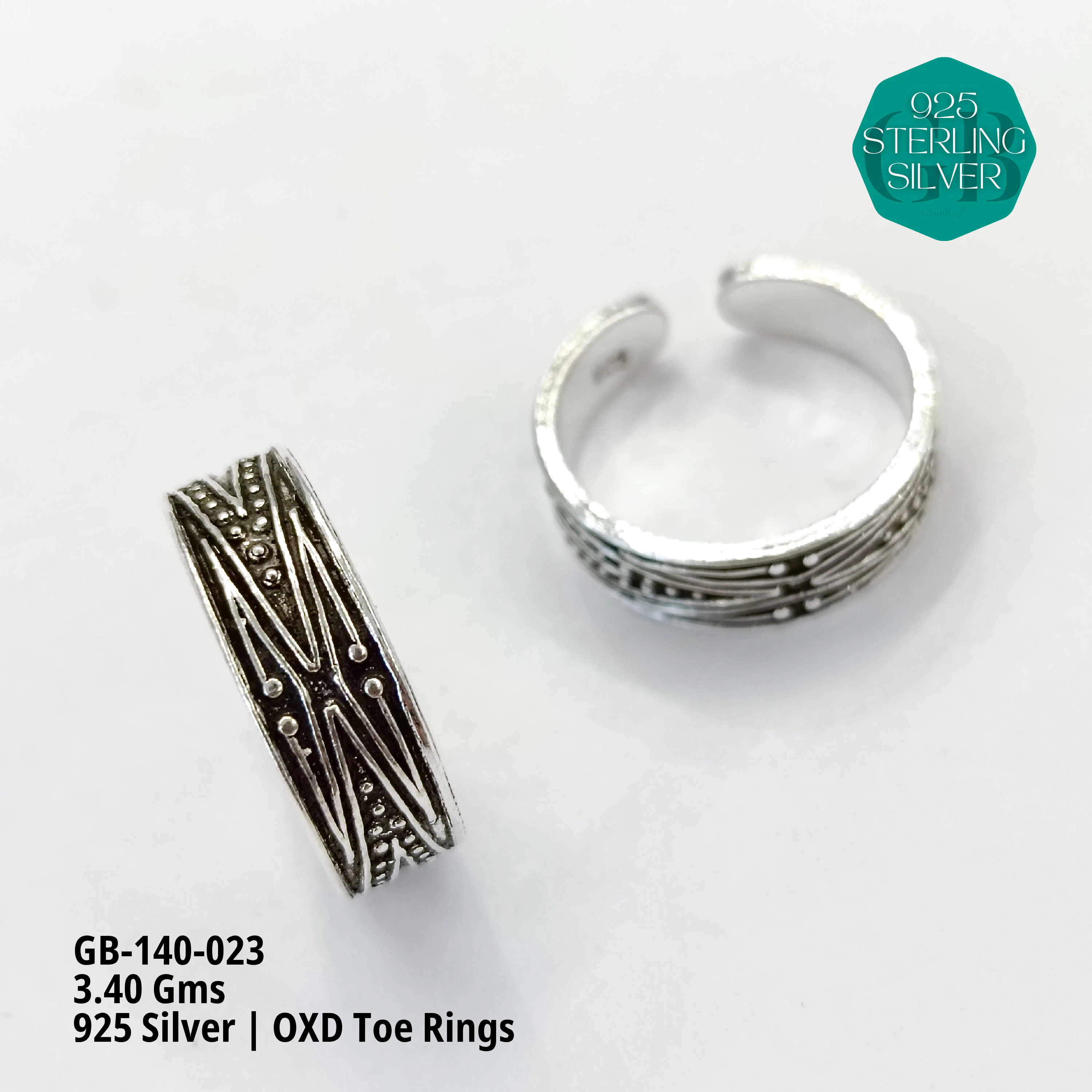 OXIDIZED FLAT TOE RINGS - Premium 925 Silver Jewellery - SKU: GB-140-023 - Hyderabad Silver Importers