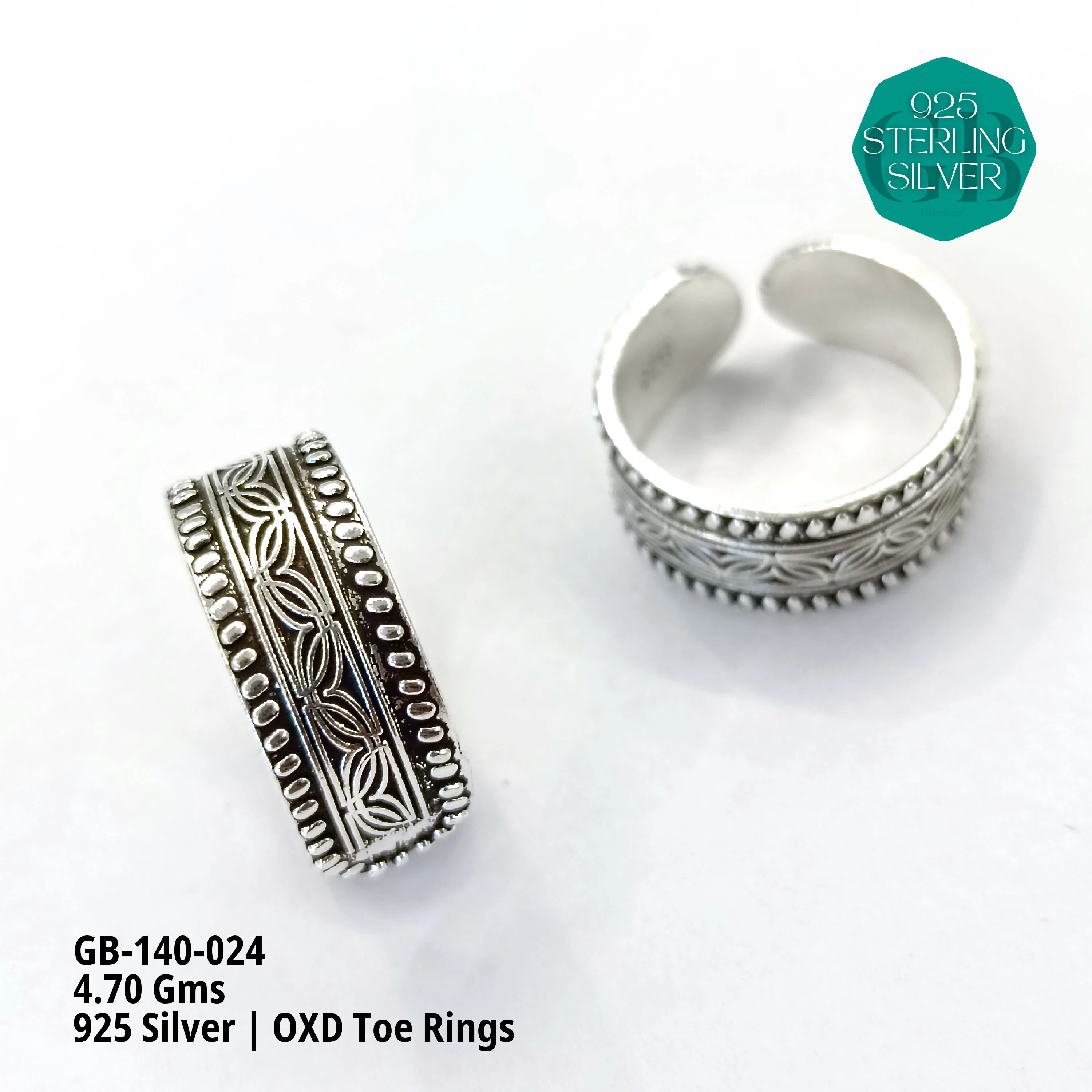 OXIDIZED FLAT TOE RINGS - Premium 925 Silver Jewellery - SKU: GB-140-024 - Hyderabad Silver Importers