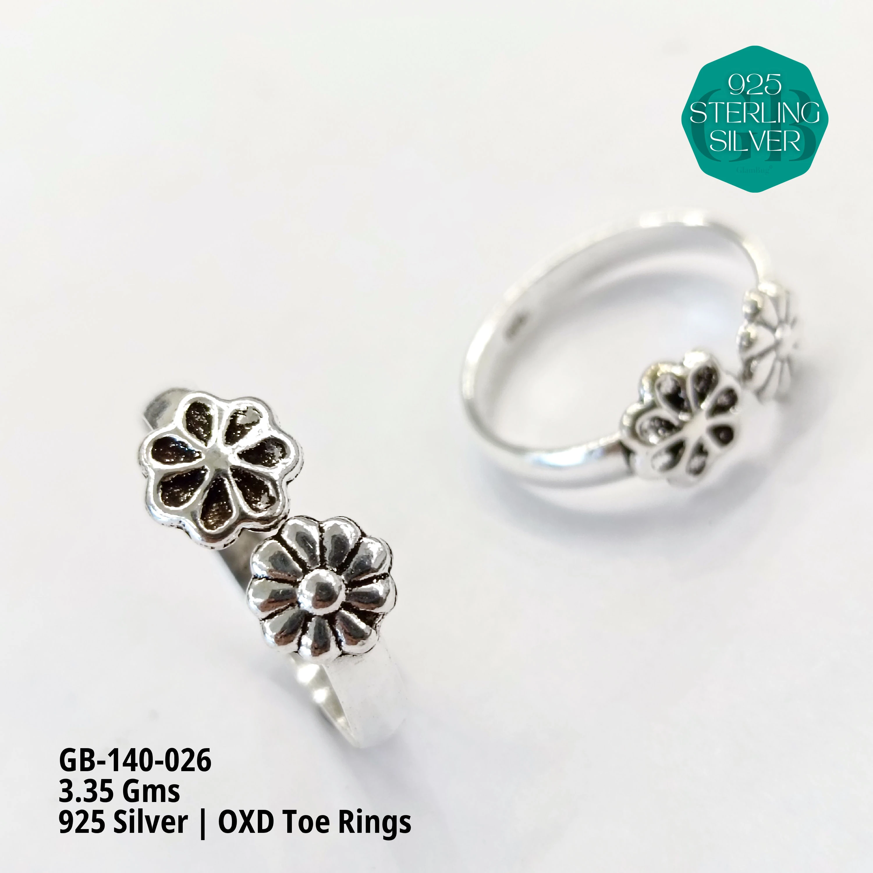 OXIDIZED FLAT TOE RINGS - Premium 925 Silver Jewellery - SKU: GB-140-026 - Hyderabad Silver Importers