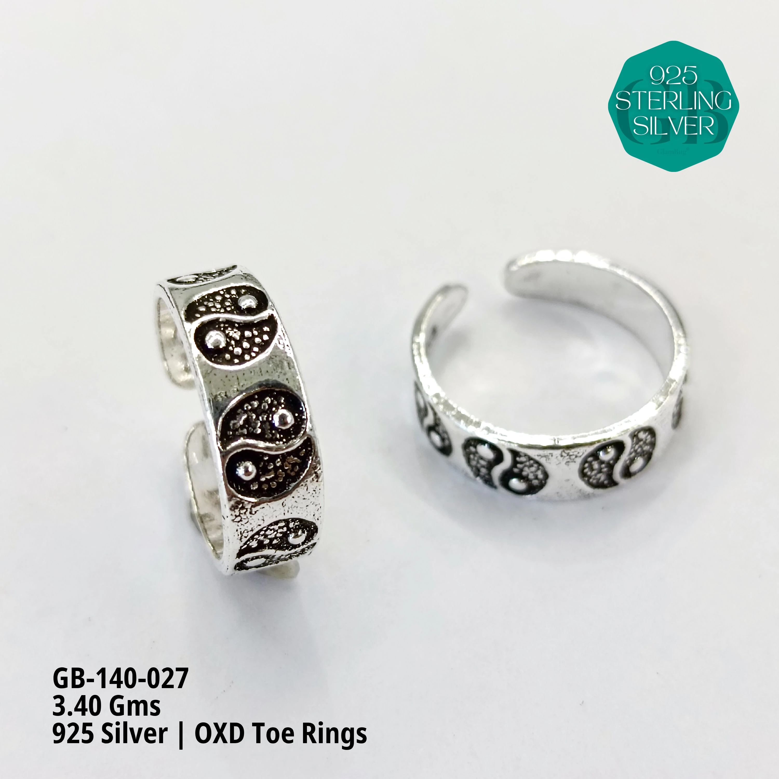 OXIDIZED FLAT TOE RINGS - Premium 925 Silver Jewellery - SKU: GB-140-027 - Hyderabad Silver Importers