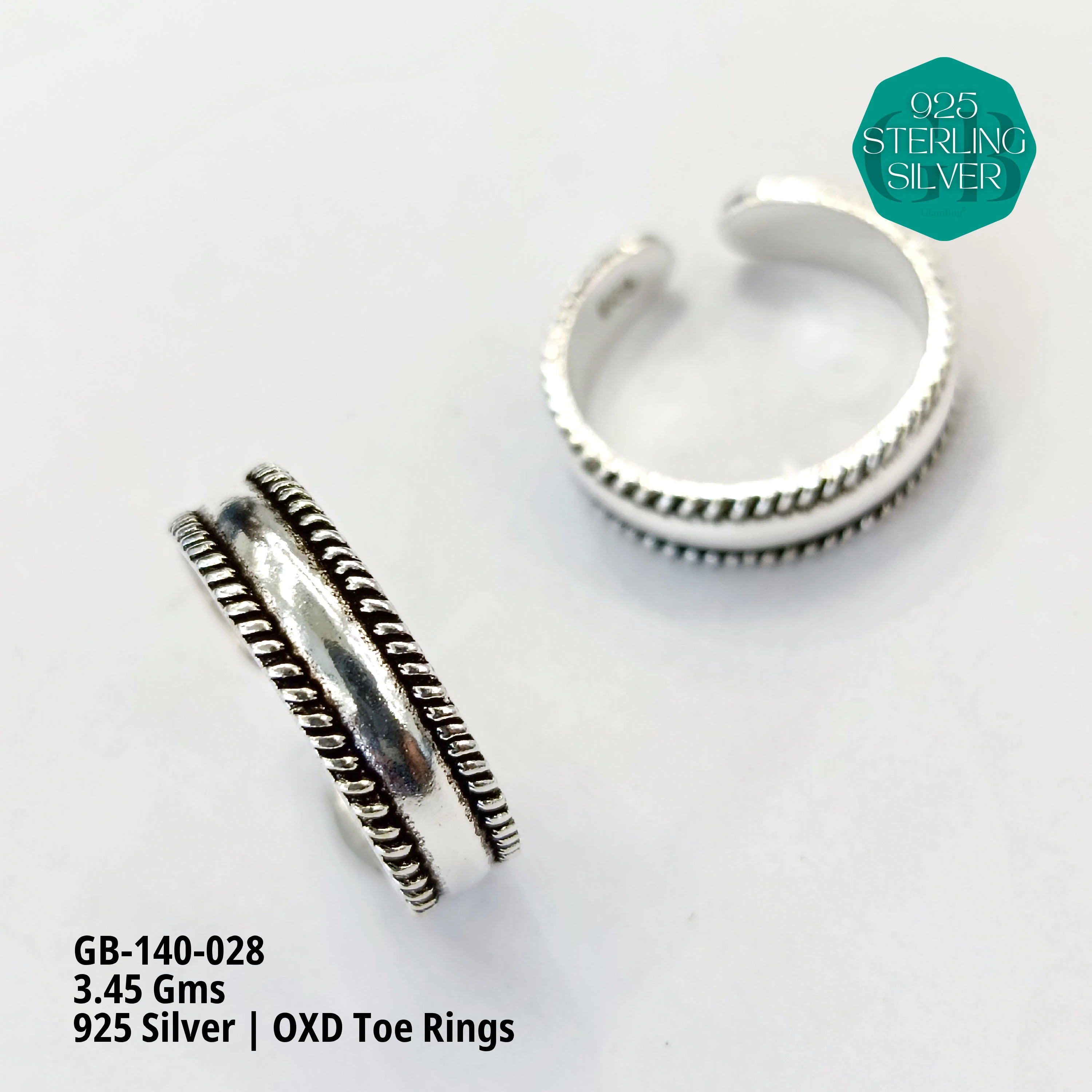 OXIDIZED FLAT TOE RINGS - Premium 925 Silver Jewellery - SKU: GB-140-028 - Hyderabad Silver Importers