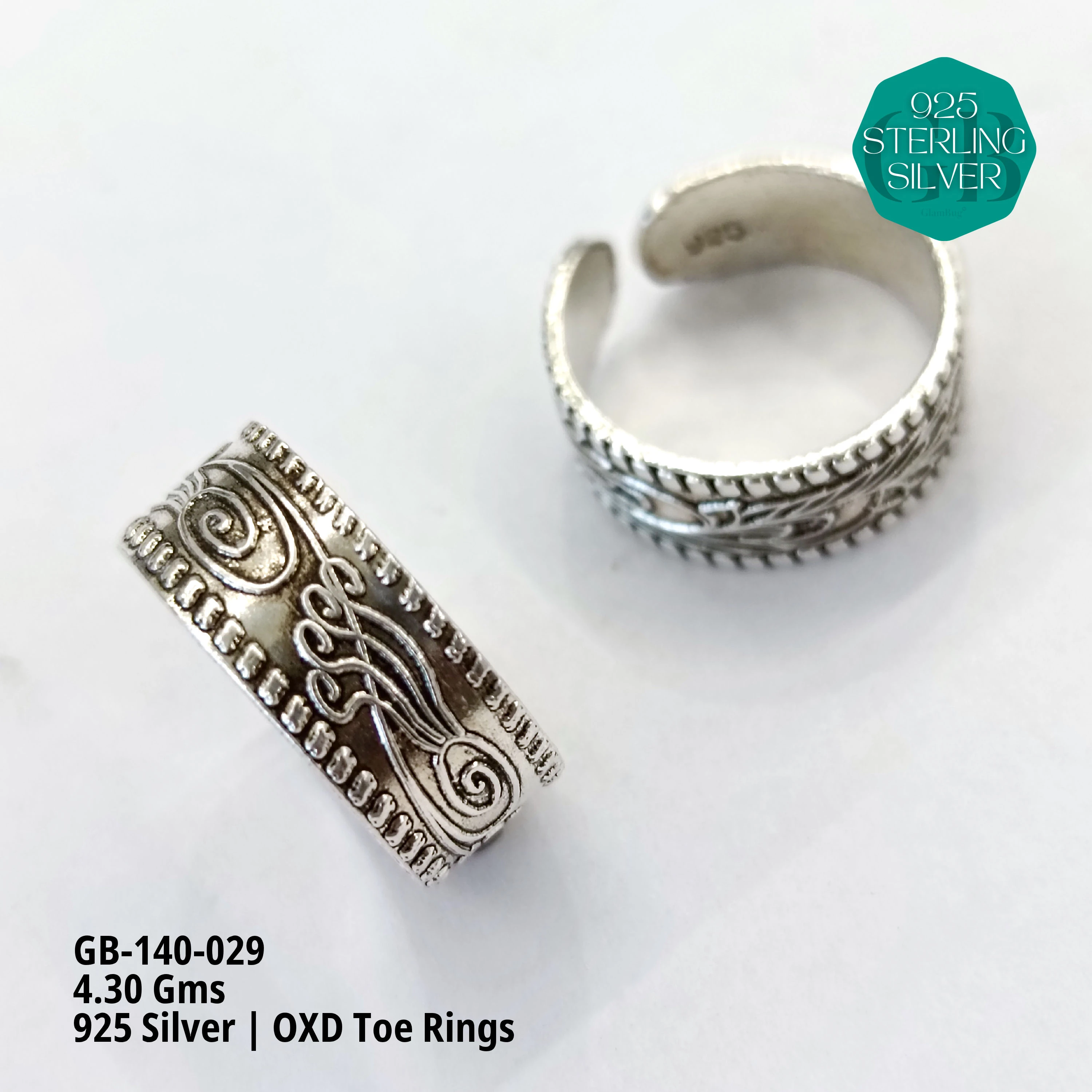 OXIDIZED FLAT TOE RINGS - Premium 925 Silver Jewellery - SKU: GB-140-029 - Hyderabad Silver Importers