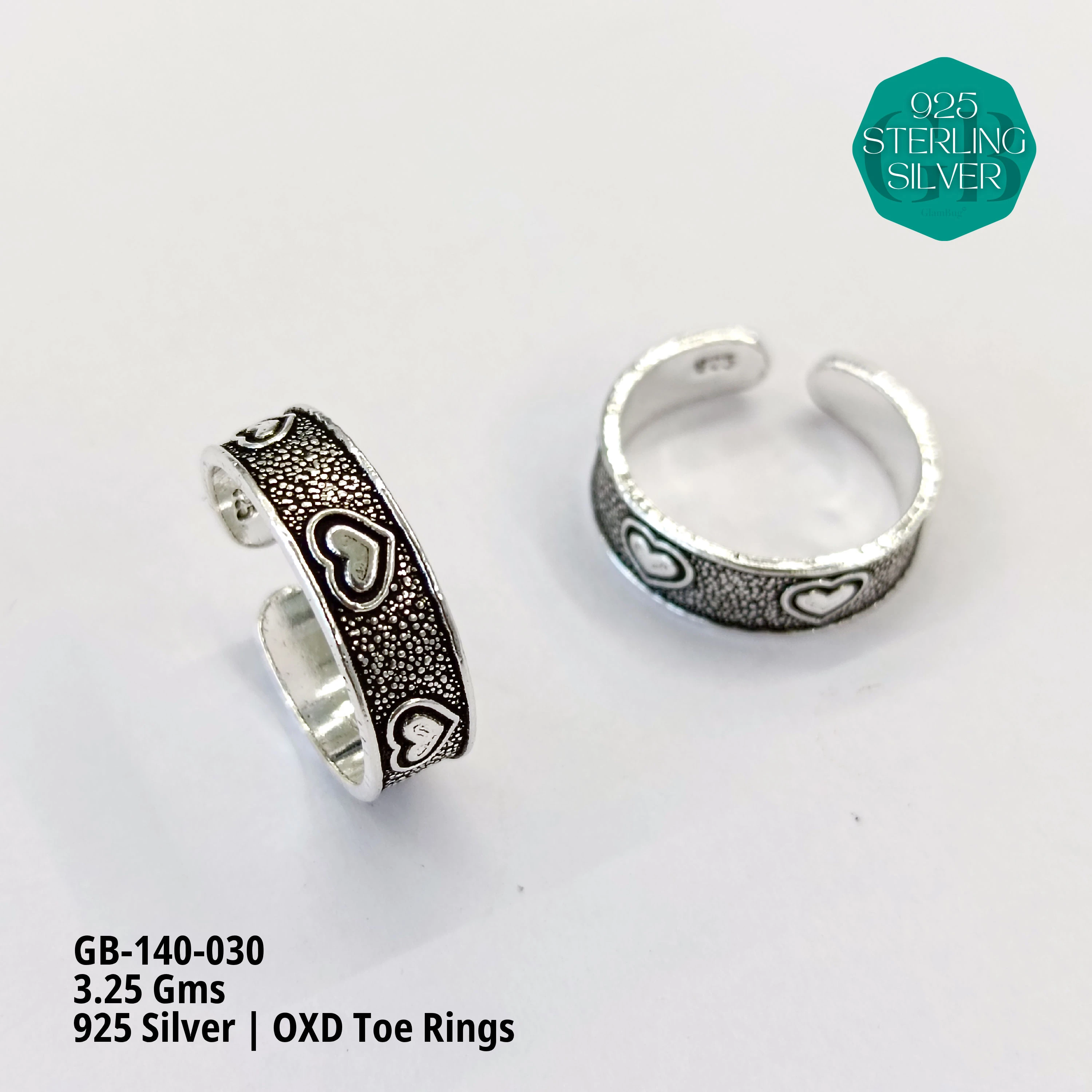 OXIDIZED FLAT TOE RINGS - Premium 925 Silver Jewellery - SKU: GB-140-030 - Hyderabad Silver Importers