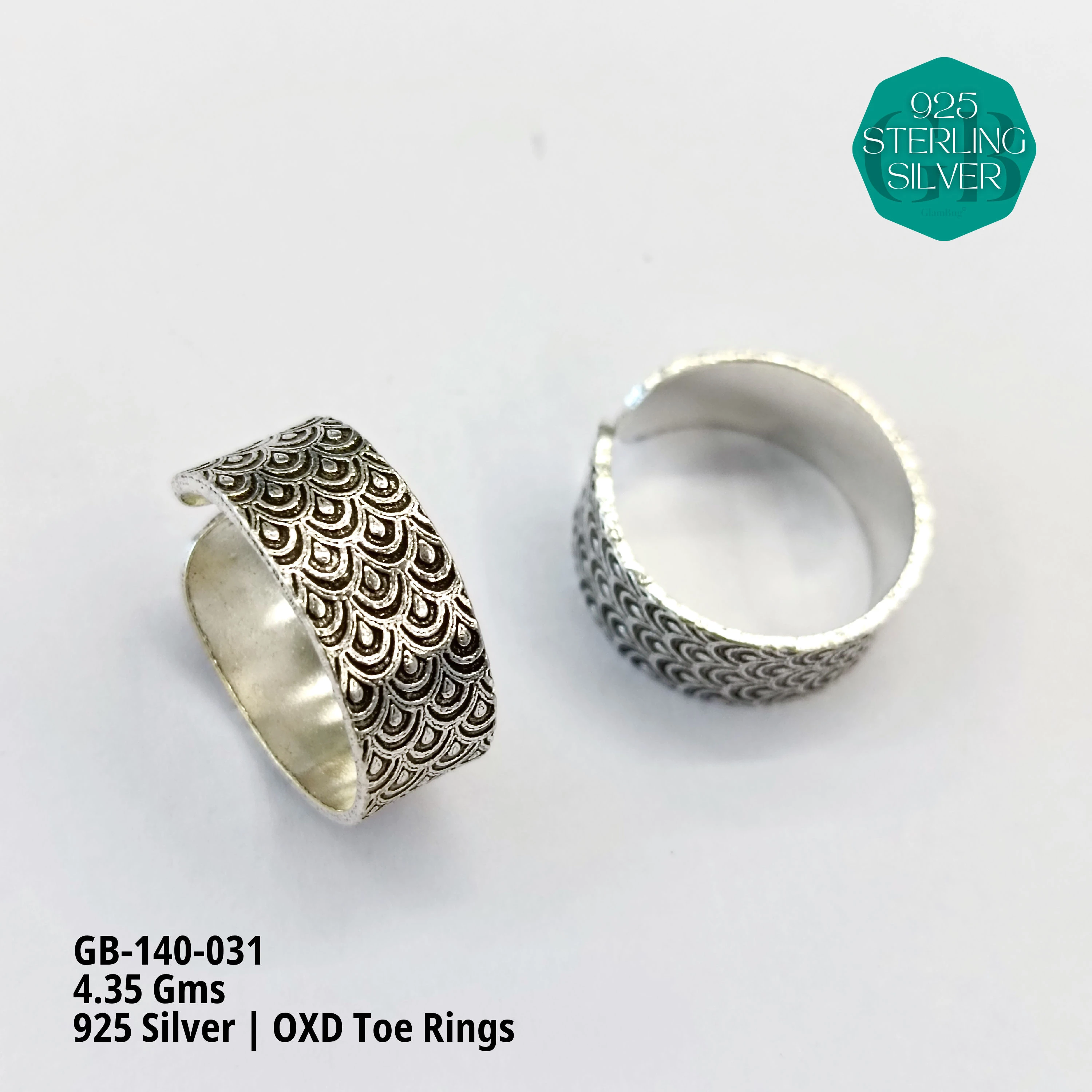 OXIDIZED FLAT TOE RINGS - Premium 925 Silver Jewellery - SKU: GB-140-031 - Hyderabad Silver Importers