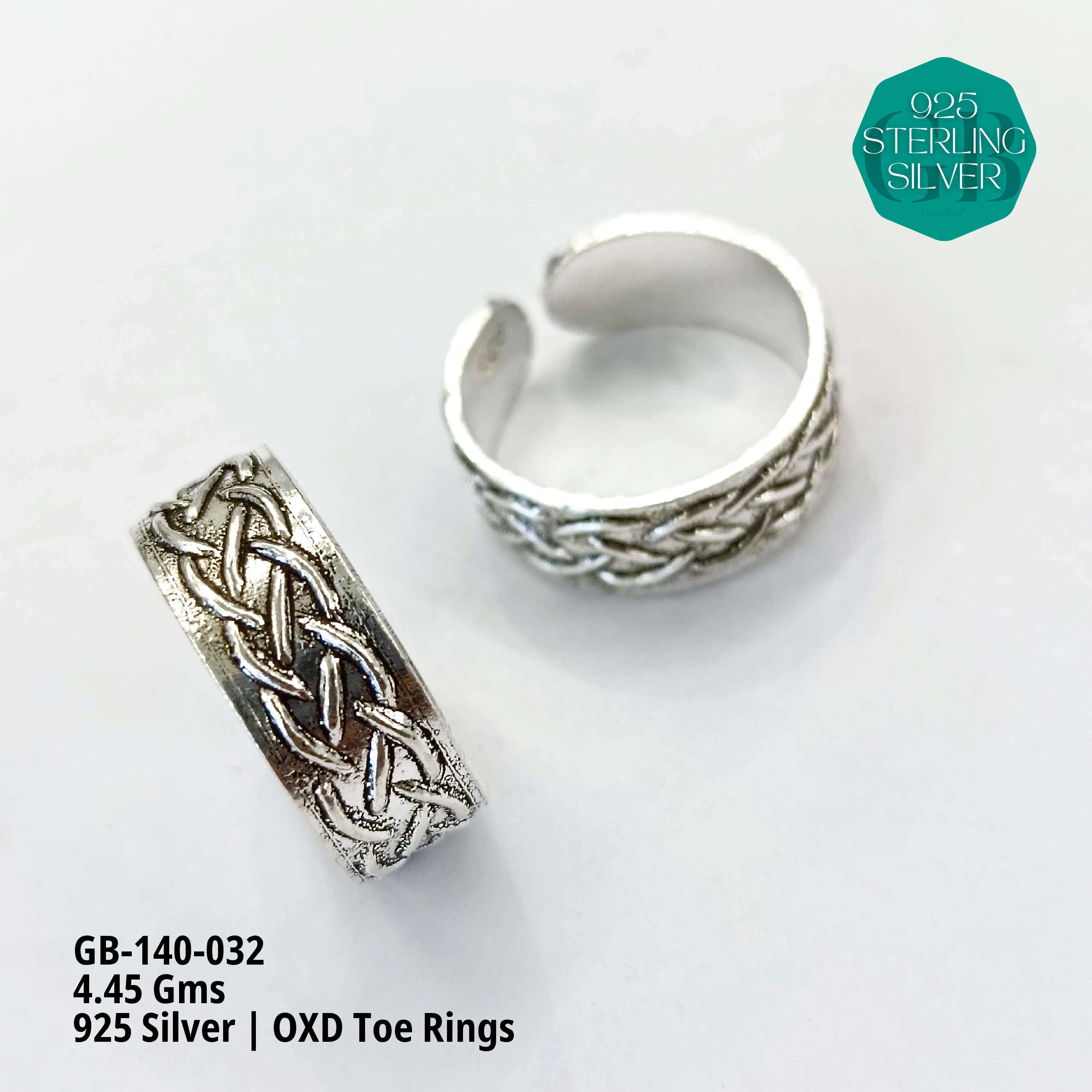 OXIDIZED FLAT TOE RINGS - Premium 925 Silver Jewellery - SKU: GB-140-032 - Hyderabad Silver Importers