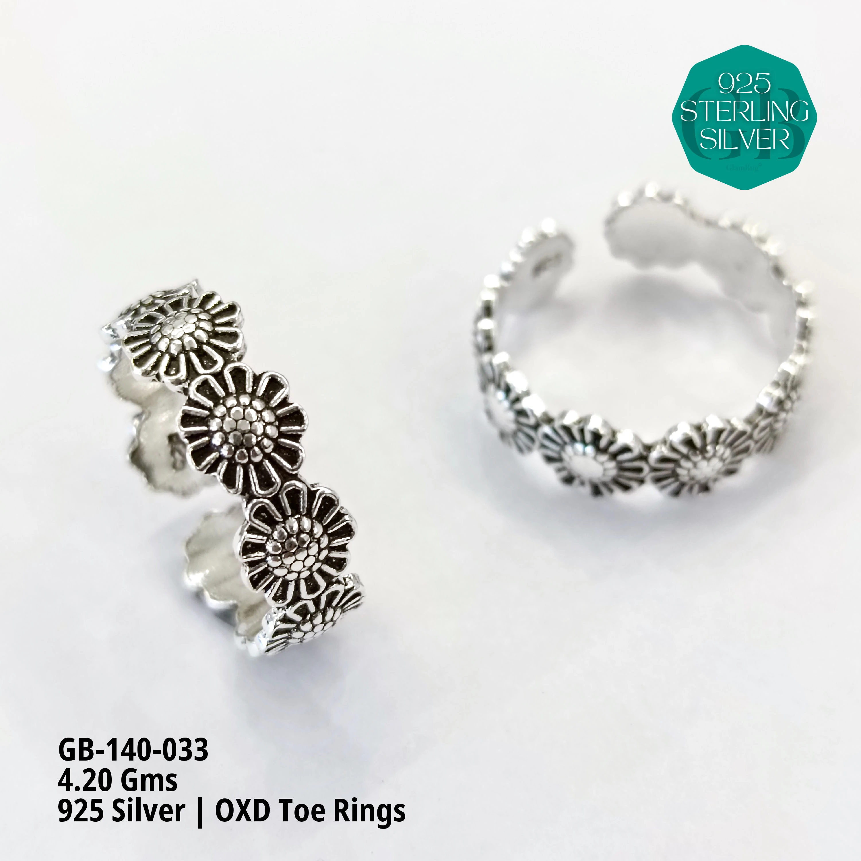 OXIDIZED FLAT TOE RINGS - Premium 925 Silver Jewellery - SKU: GB-140-033 - Hyderabad Silver Importers