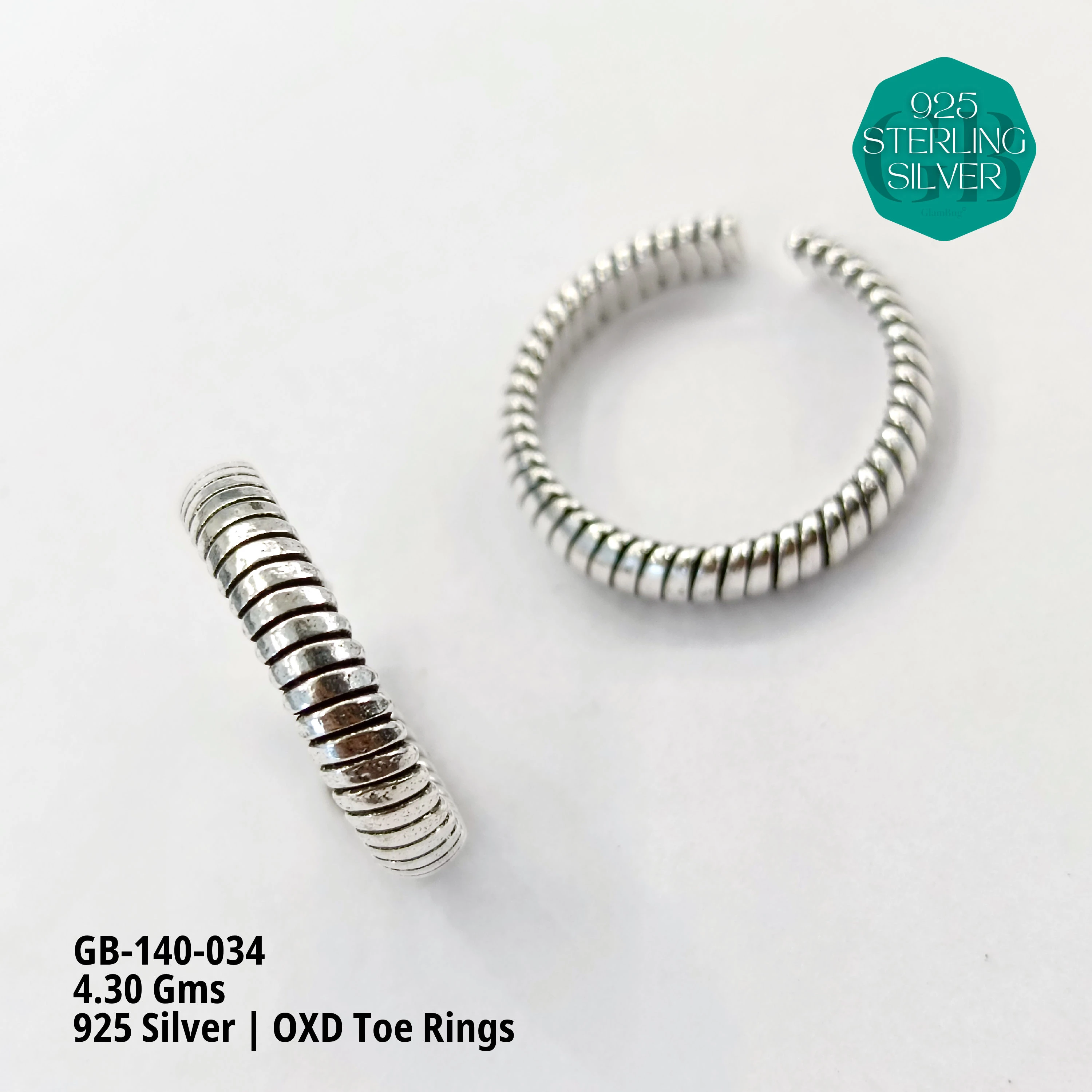 OXIDIZED FLAT TOE RINGS - Premium 925 Silver Jewellery - SKU: GB-140-034 - Hyderabad Silver Importers