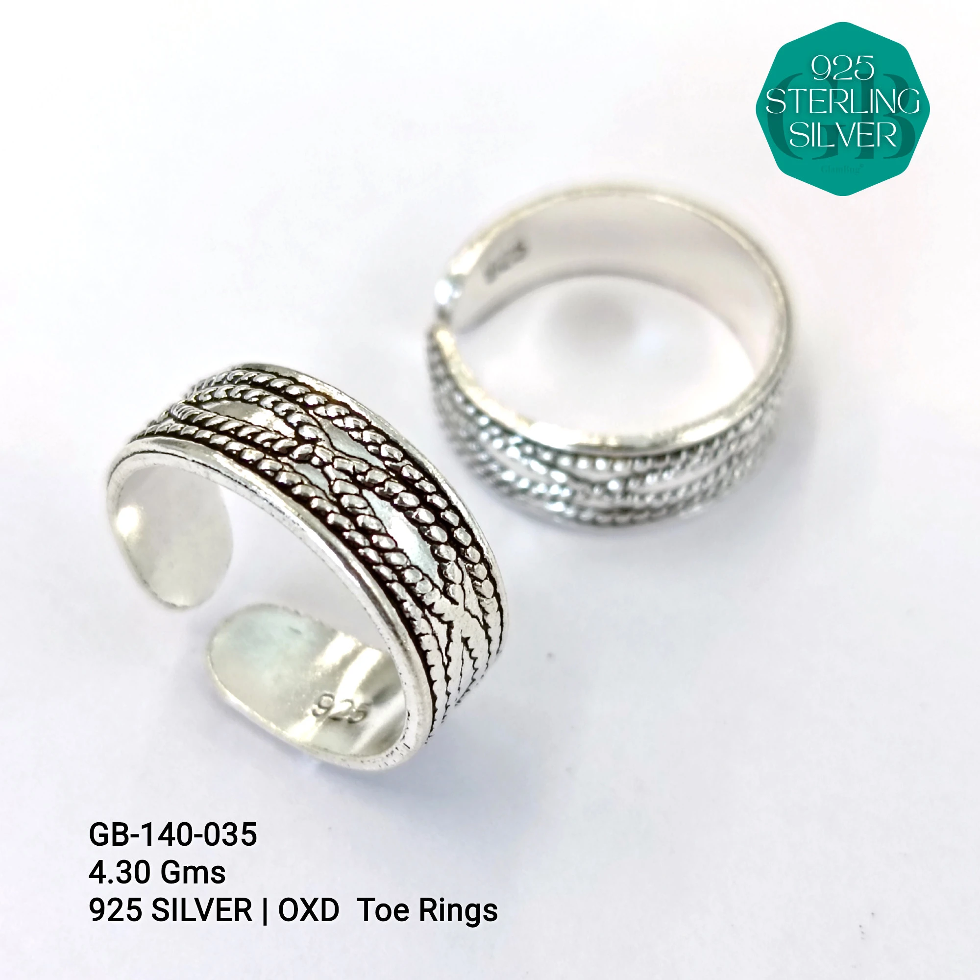 OXIDIZED FLAT TOE RINGS - Premium 925 Silver Jewellery - SKU: GB-140-035 - Hyderabad Silver Importers