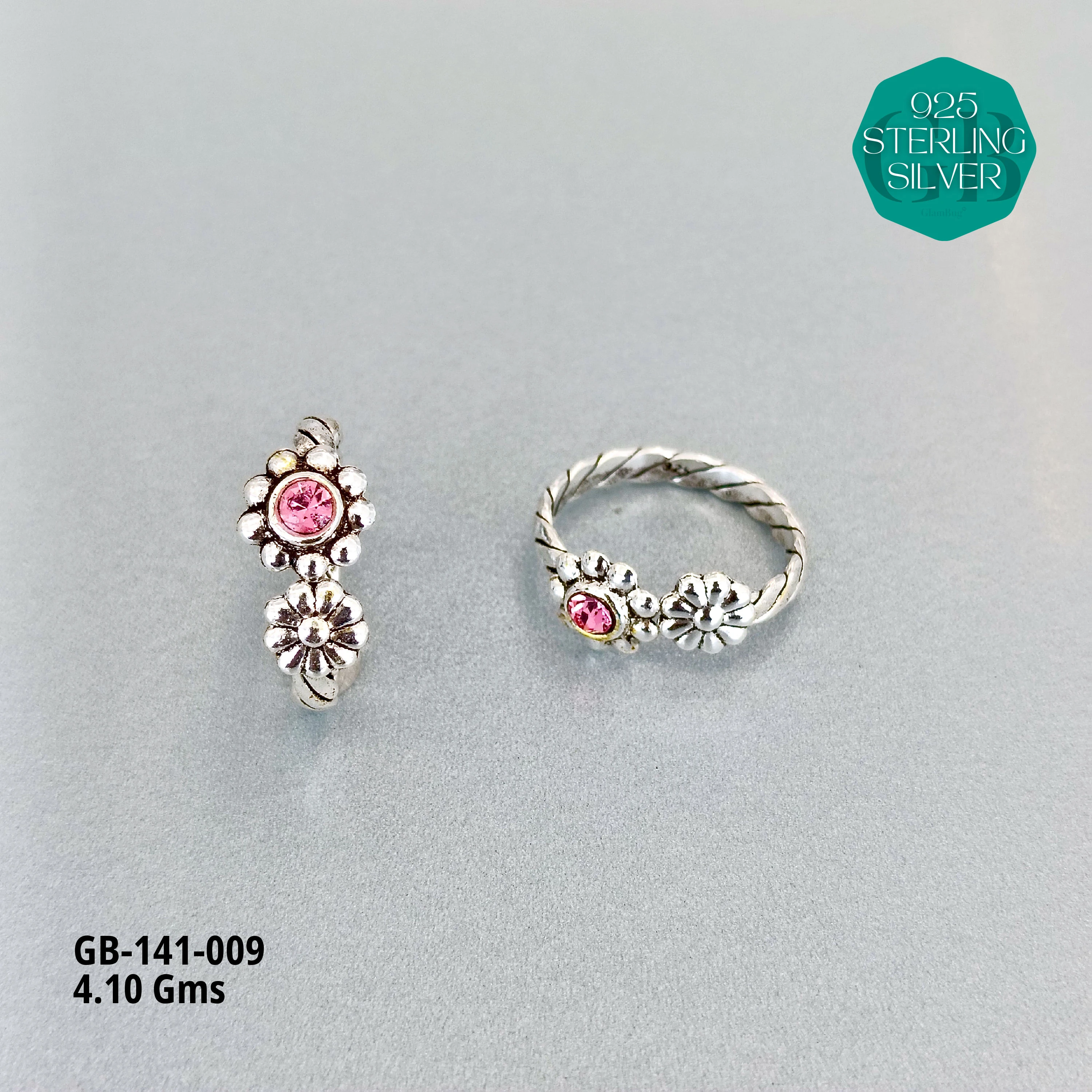 SWAROVSKI STONE TOE RINGS - Premium 925 Silver Jewellery - SKU: GB-141-009 - Hyderabad Silver Importers