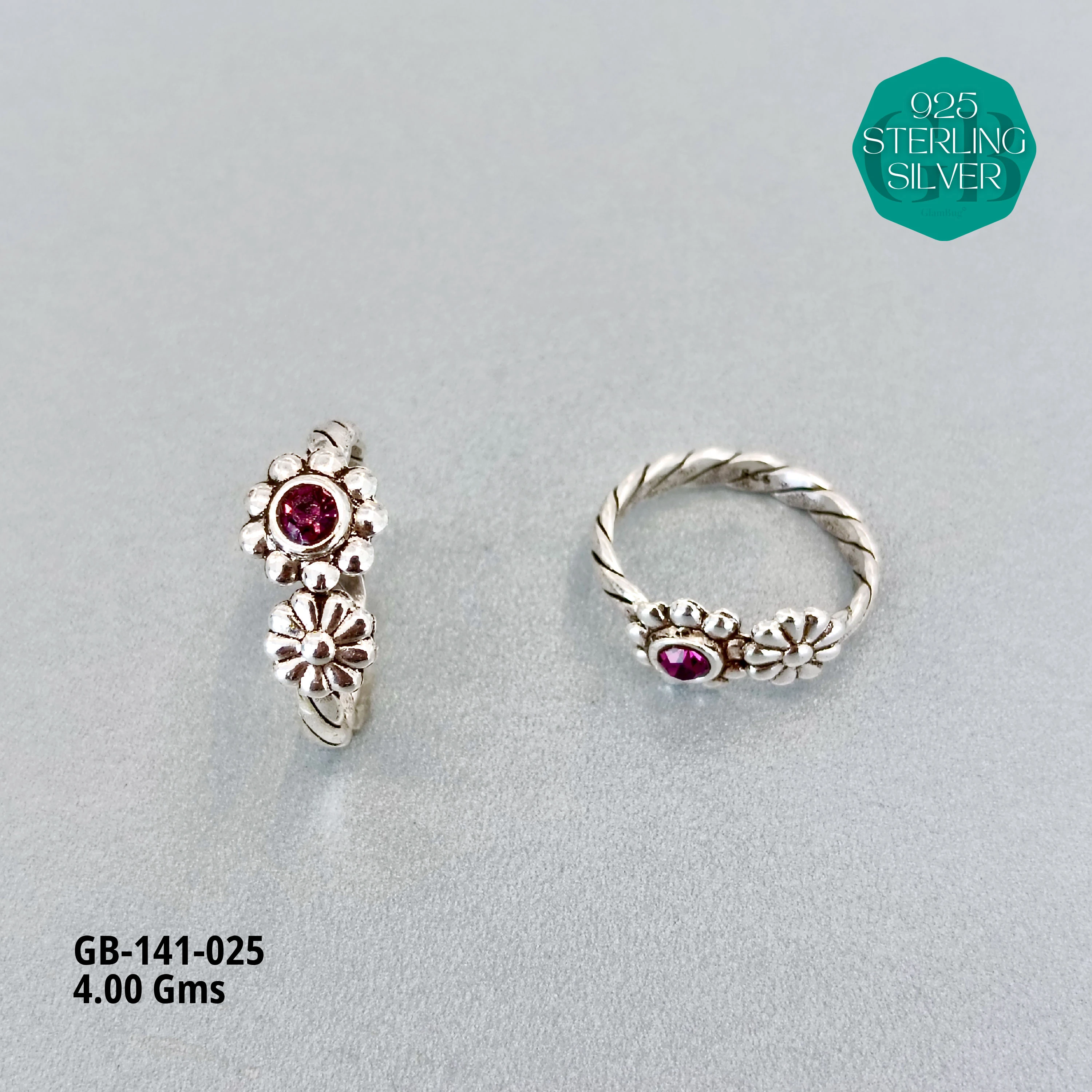 SWAROVSKI STONE TOE RINGS - Premium 925 Silver Jewellery - SKU: GB-141-025 - Hyderabad Silver Importers