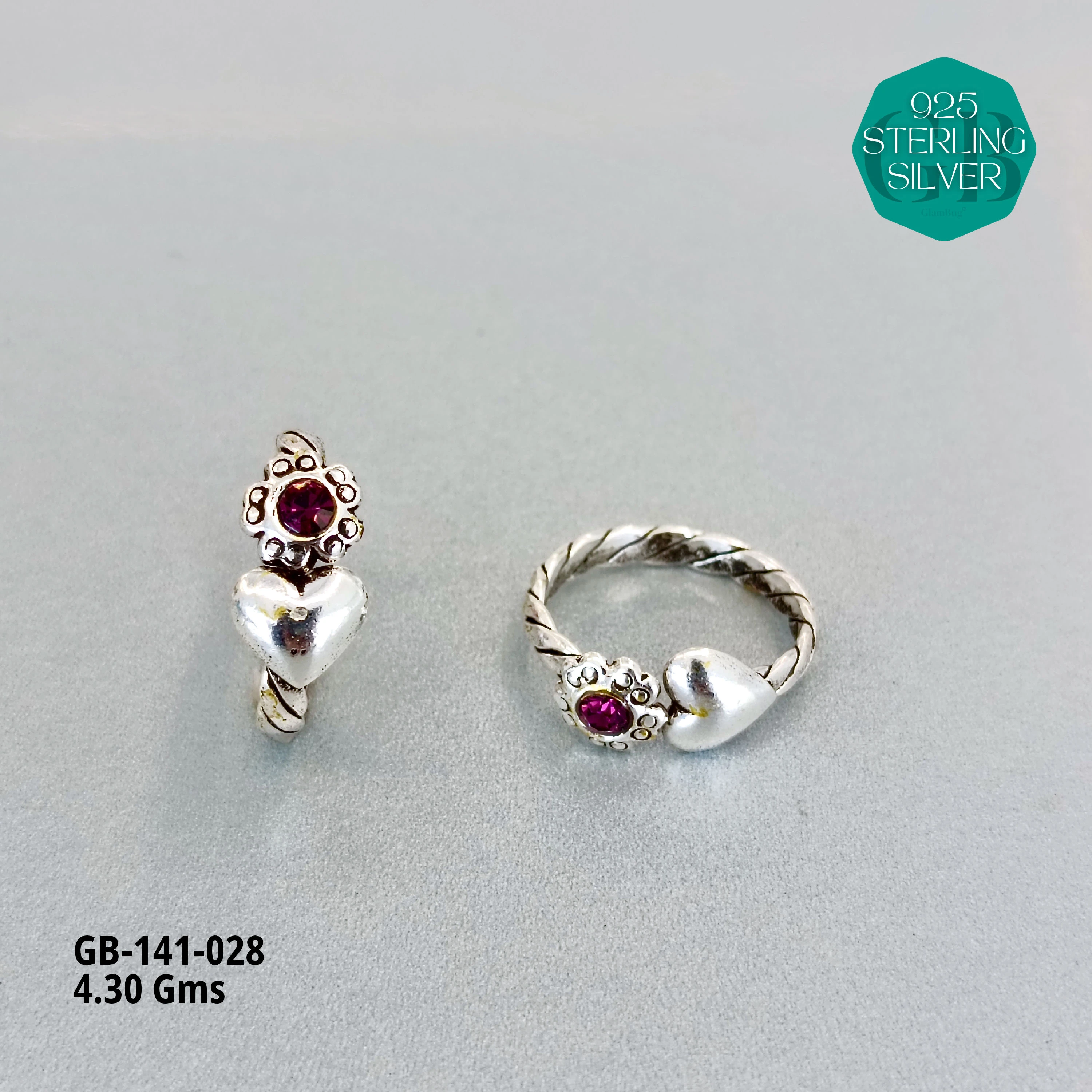 SWAROVSKI STONE TOE RINGS - Premium 925 Silver Jewellery - SKU: GB-141-028 - Hyderabad Silver Importers