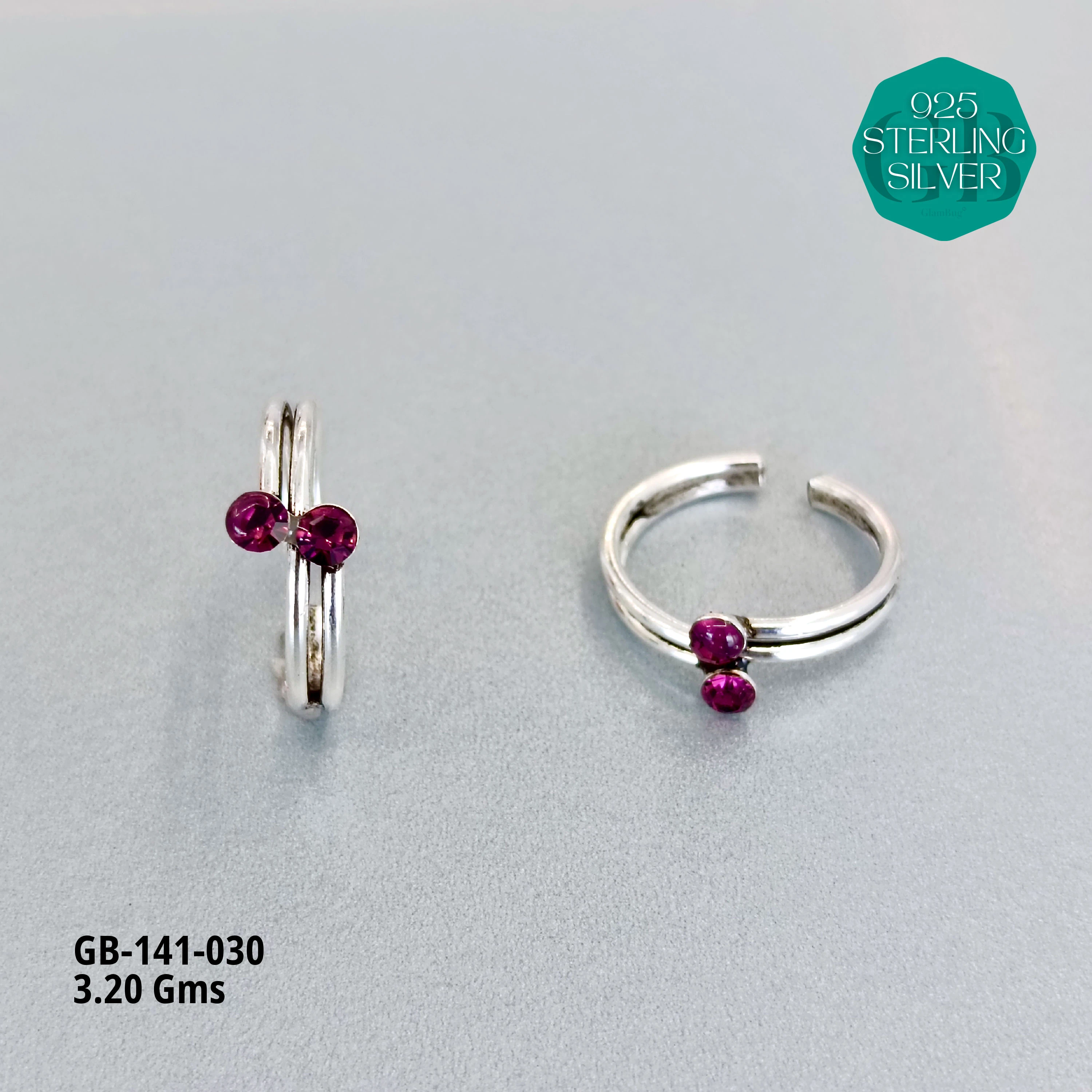 SWAROVSKI STONE TOE RINGS - Premium 925 Silver Jewellery - SKU: GB-141-030 - Hyderabad Silver Importers