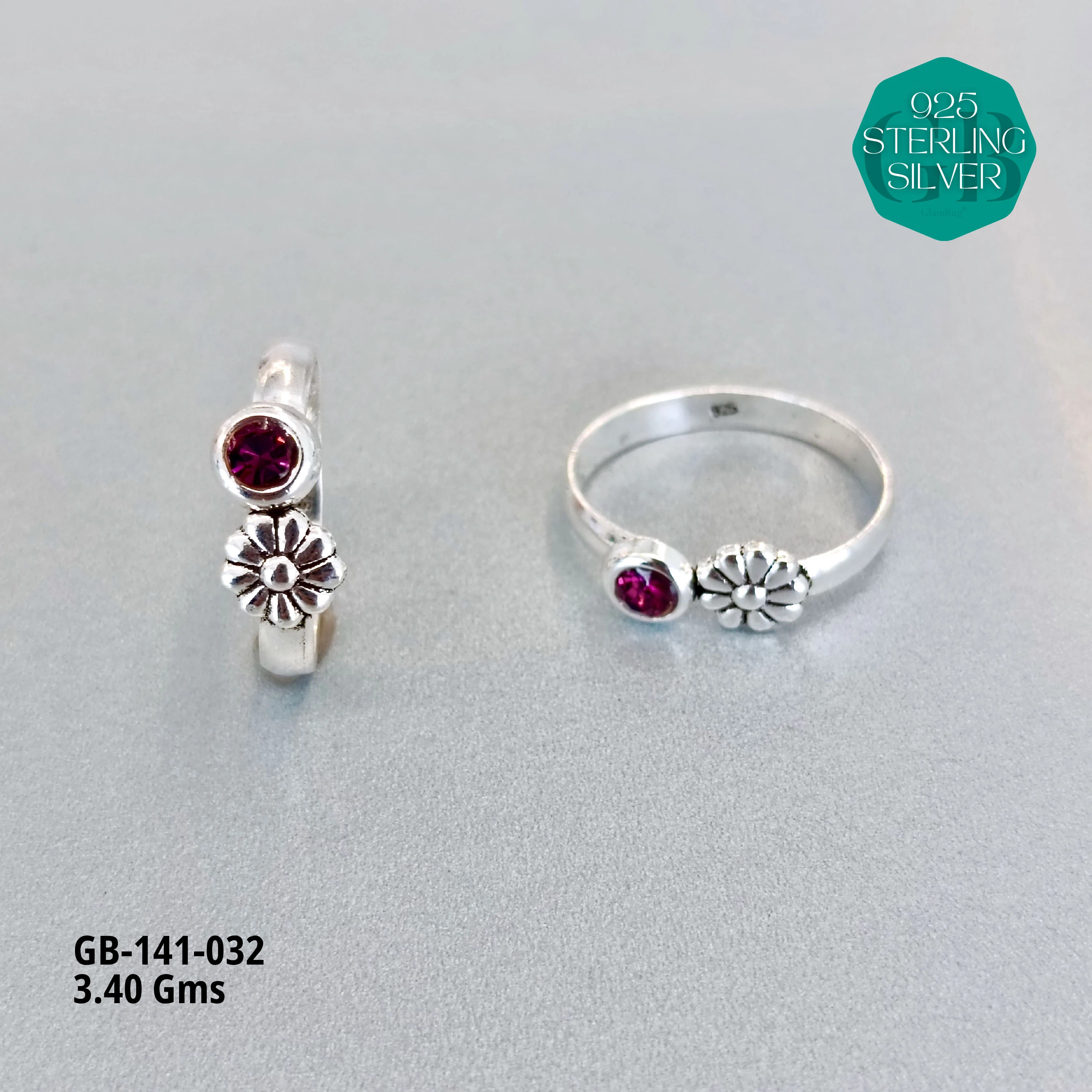 SWAROVSKI STONE TOE RINGS - Premium 925 Silver Jewellery - SKU: GB-141-032 - Hyderabad Silver Importers