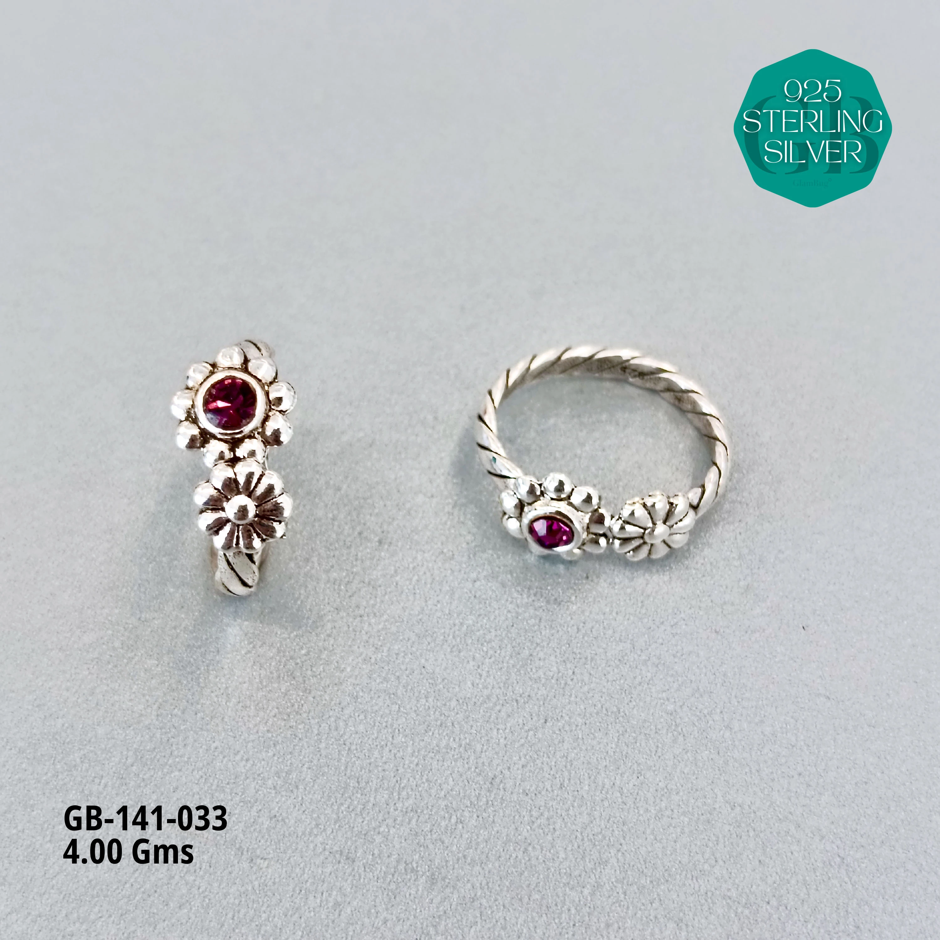SWAROVSKI STONE TOE RINGS - Premium 925 Silver Jewellery - SKU: GB-141-033 - Hyderabad Silver Importers