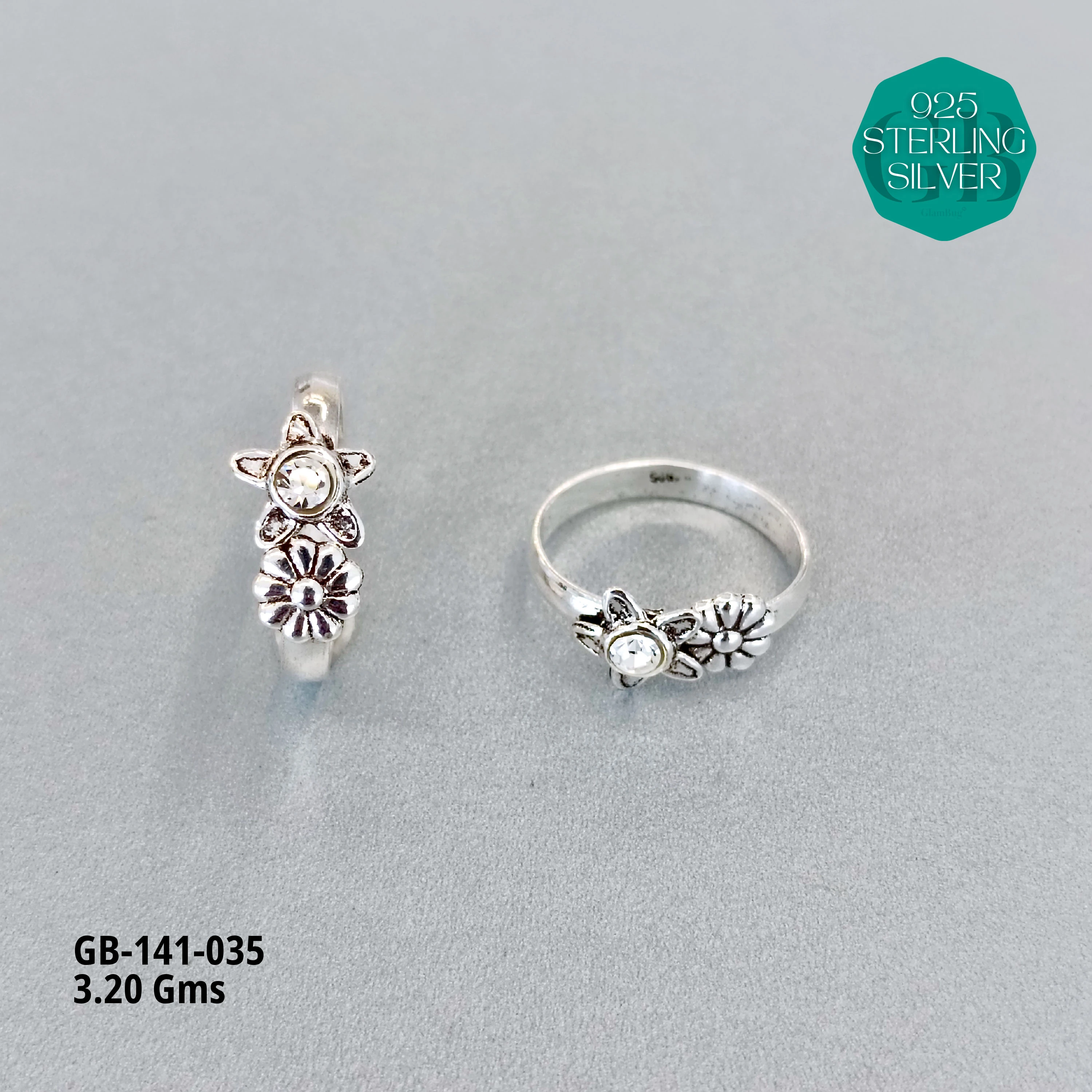SWAROVSKI STONE TOE RINGS - Premium 925 Silver Jewellery - SKU: GB-141-035 - Hyderabad Silver Importers