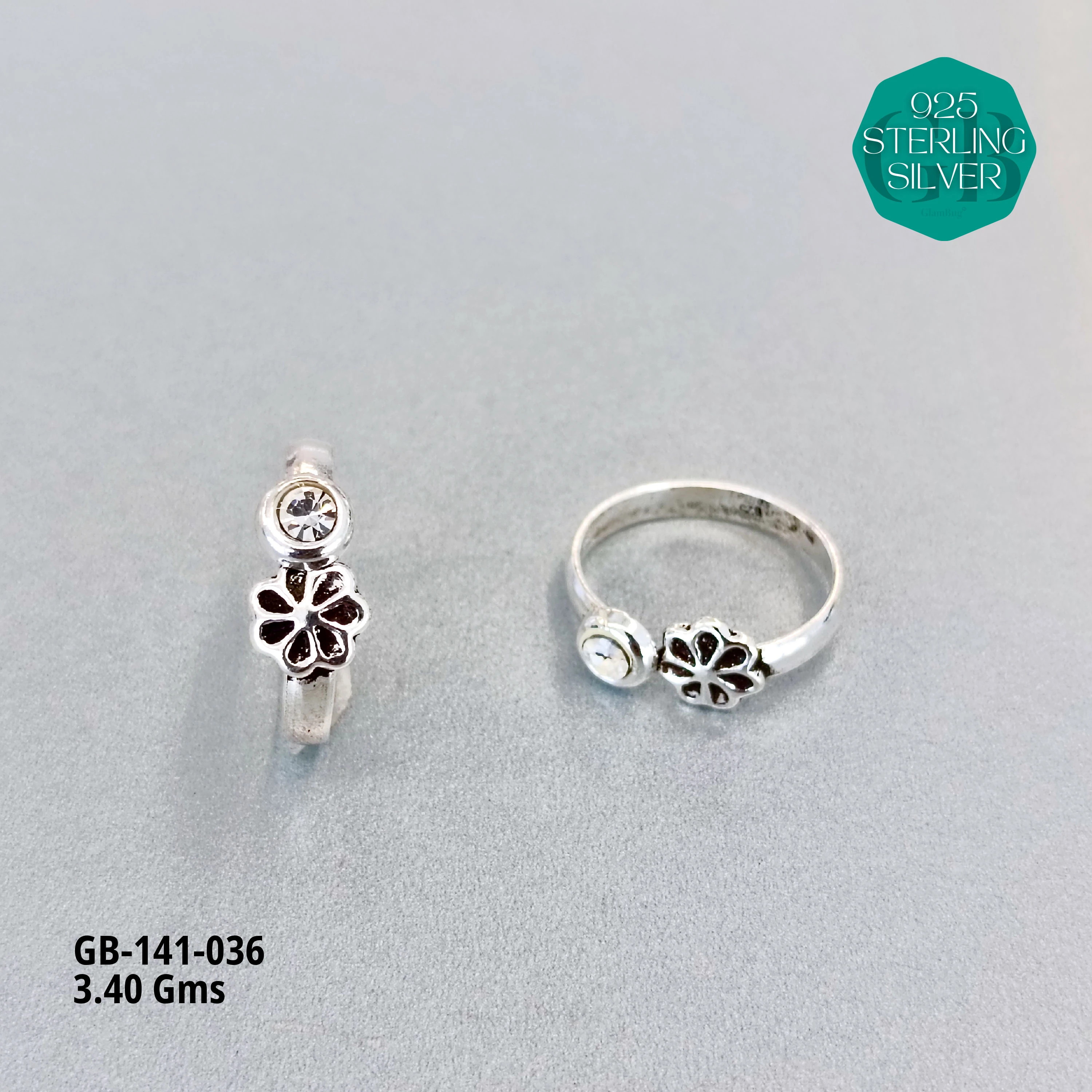 SWAROVSKI STONE TOE RINGS - Premium 925 Silver Jewellery - SKU: GB-141-036 - Hyderabad Silver Importers