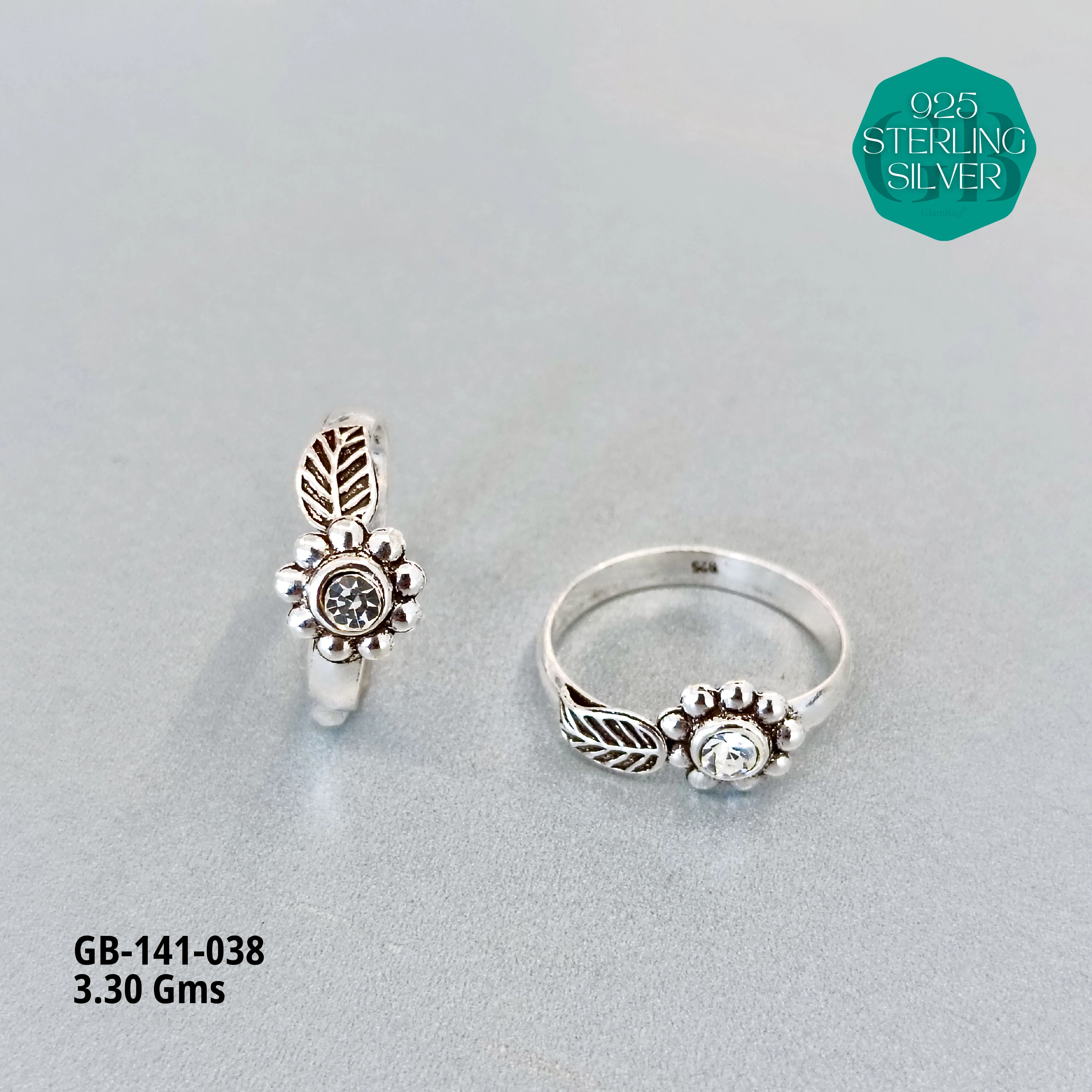 SWAROVSKI STONE TOE RINGS - Premium 925 Silver Jewellery - SKU: GB-141-038 - Hyderabad Silver Importers