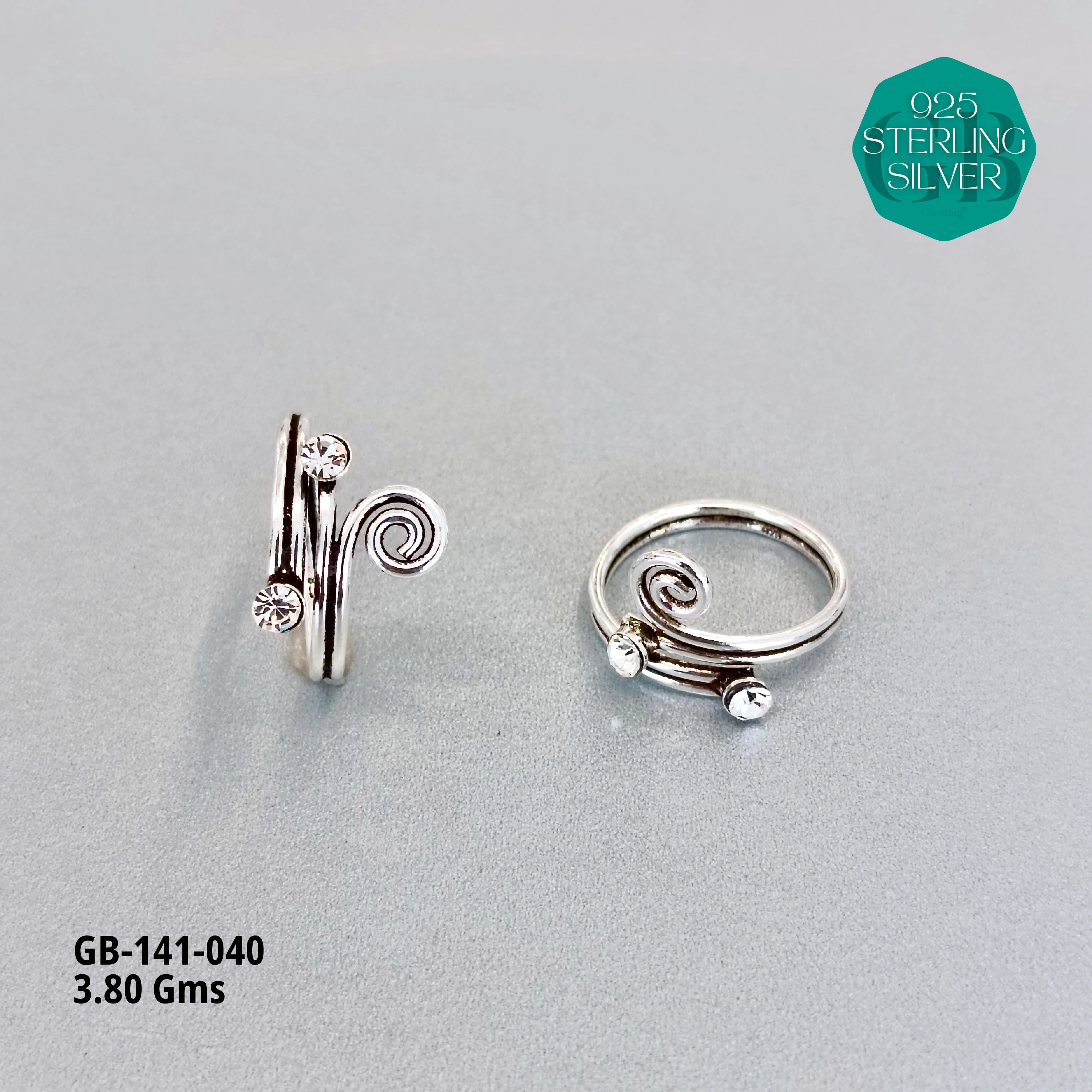 SWAROVSKI STONE TOE RINGS - Premium 925 Silver Jewellery - SKU: GB-141-040 - Hyderabad Silver Importers