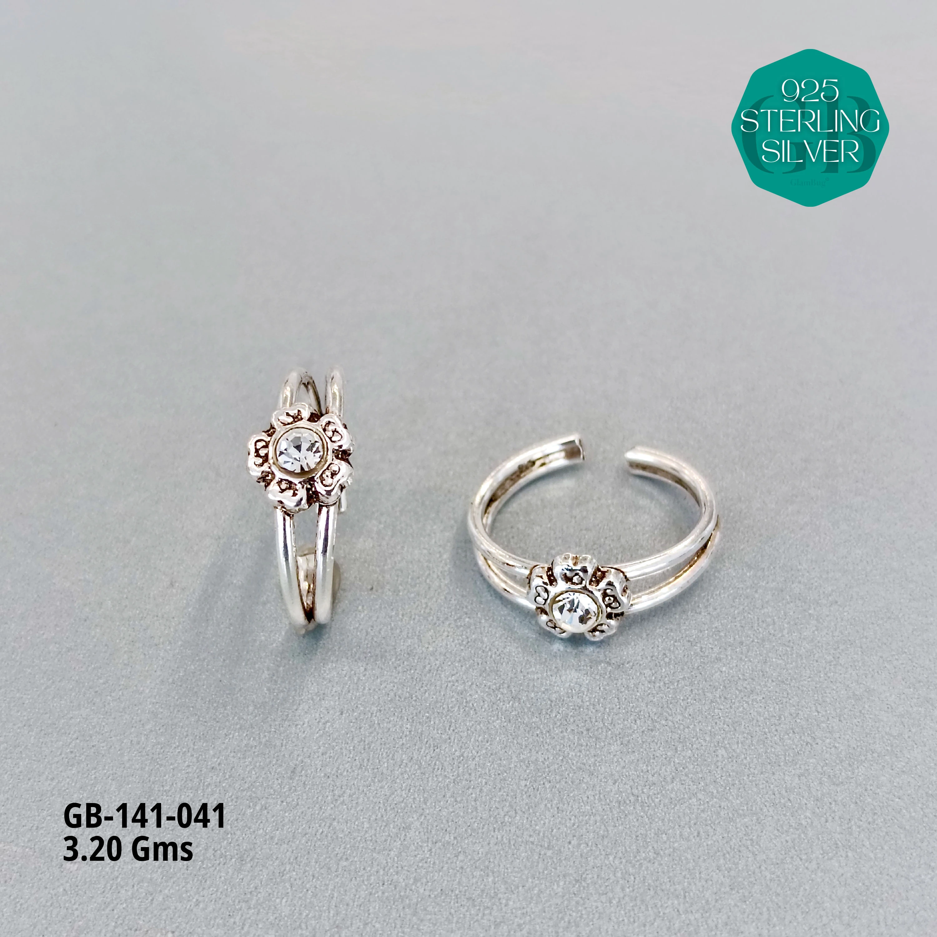 SWAROVSKI STONE TOE RINGS - Premium 925 Silver Jewellery - SKU: GB-141-041 - Hyderabad Silver Importers