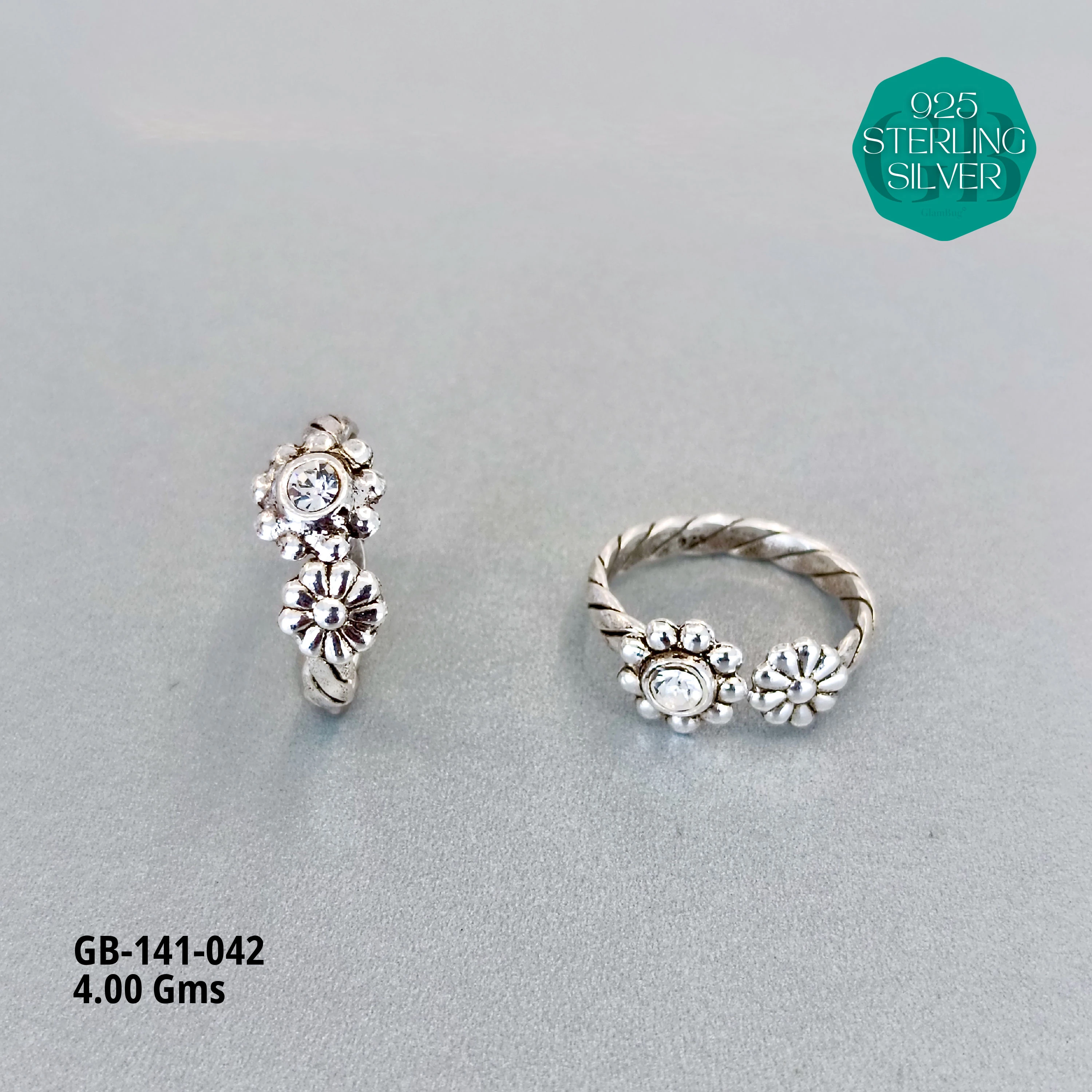 SWAROVSKI STONE TOE RINGS - Premium 925 Silver Jewellery - SKU: GB-141-042 - Hyderabad Silver Importers