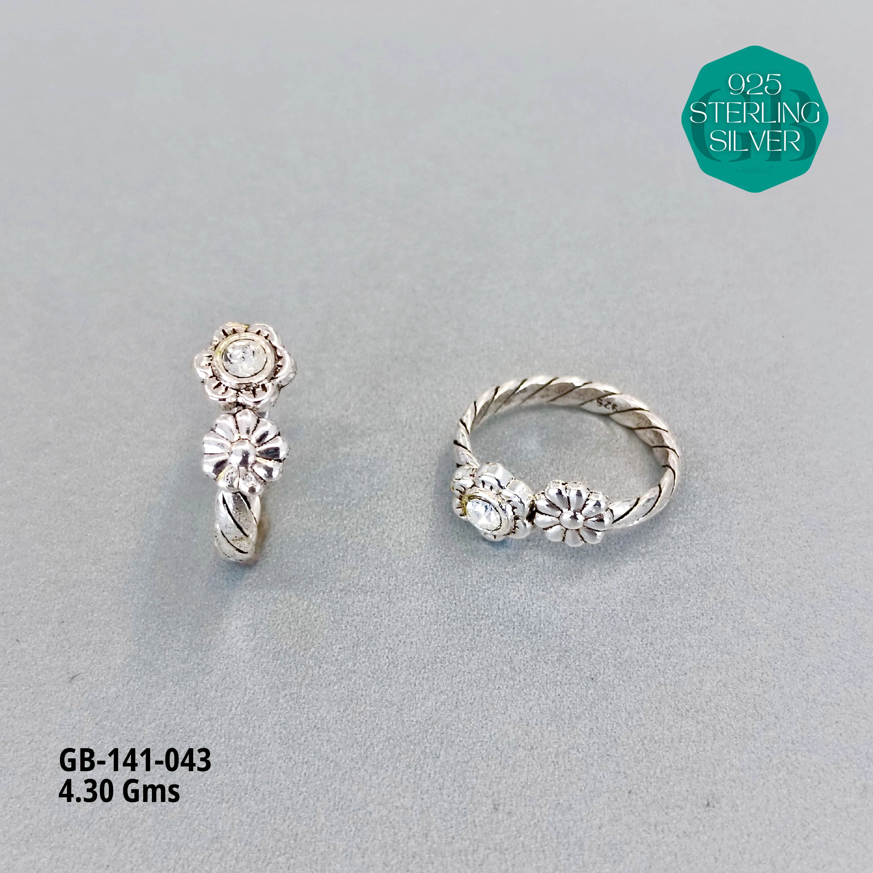 SWAROVSKI STONE TOE RINGS - Premium 925 Silver Jewellery - SKU: GB-141-043 - Hyderabad Silver Importers