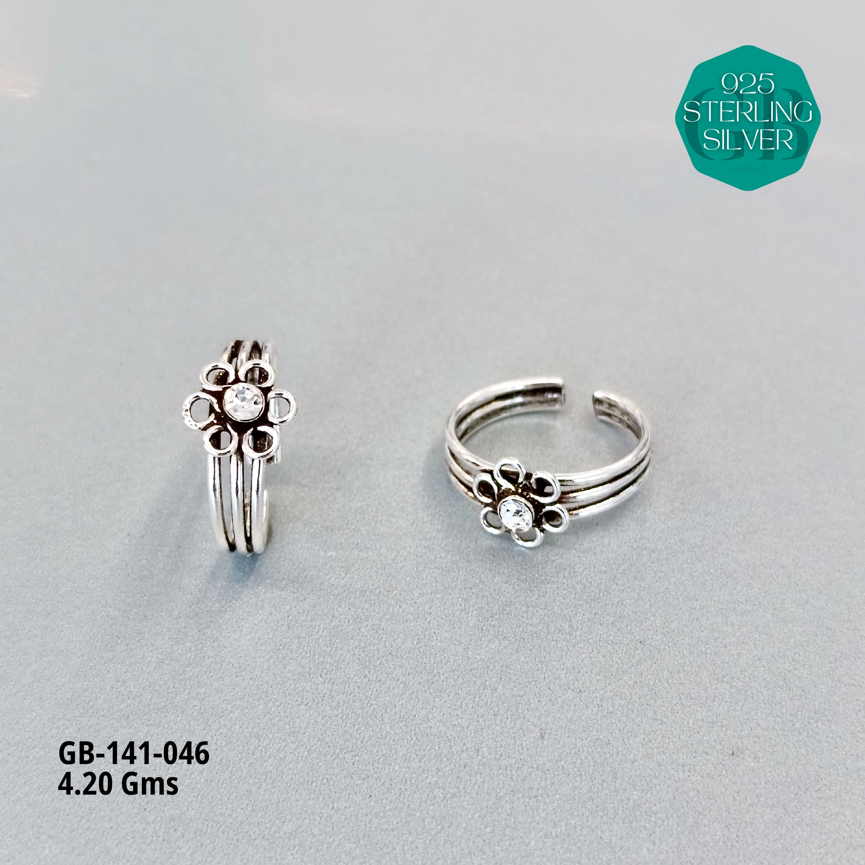 SWAROVSKI STONE TOE RINGS - Premium 925 Silver Jewellery - SKU: GB-141-046 - Hyderabad Silver Importers