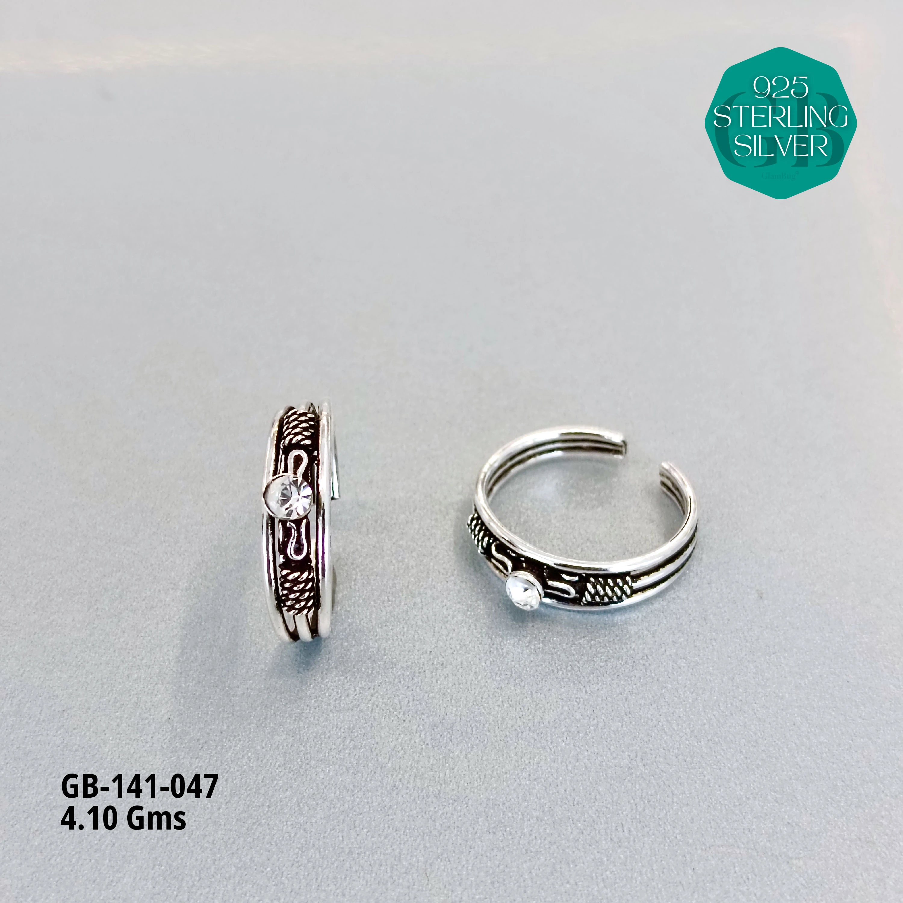SWAROVSKI STONE TOE RINGS - Premium 925 Silver Jewellery - SKU: GB-141-047 - Hyderabad Silver Importers