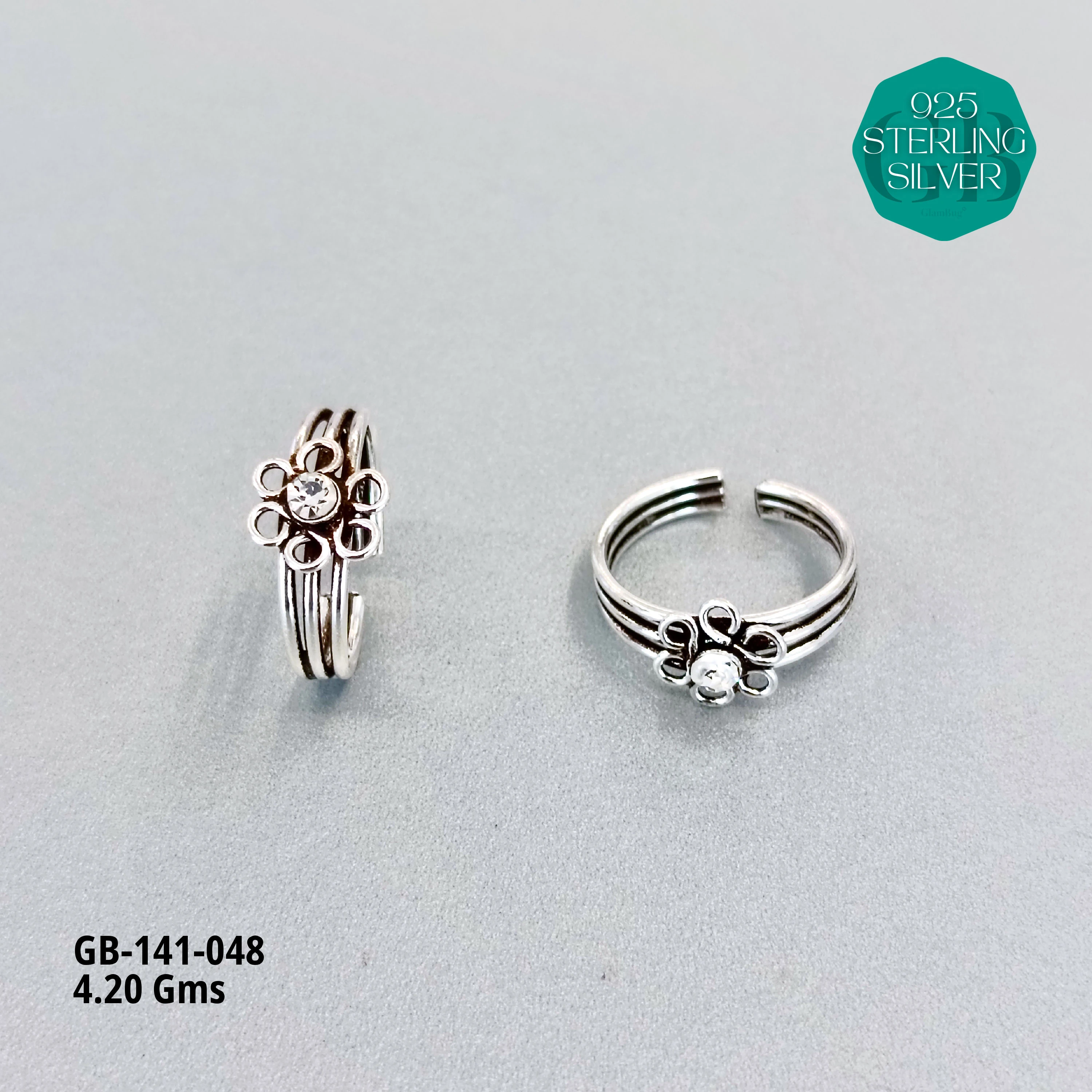SWAROVSKI STONE TOE RINGS - Premium 925 Silver Jewellery - SKU: GB-141-048 - Hyderabad Silver Importers