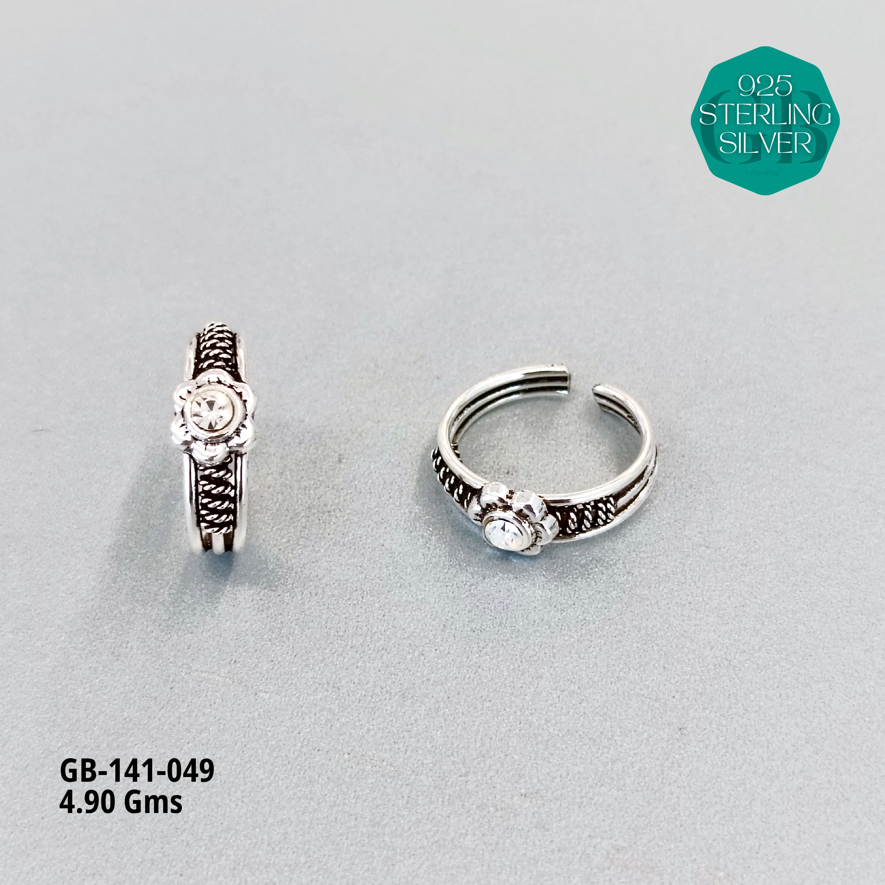 SWAROVSKI STONE TOE RINGS - Premium 925 Silver Jewellery - SKU: GB-141-049 - Hyderabad Silver Importers