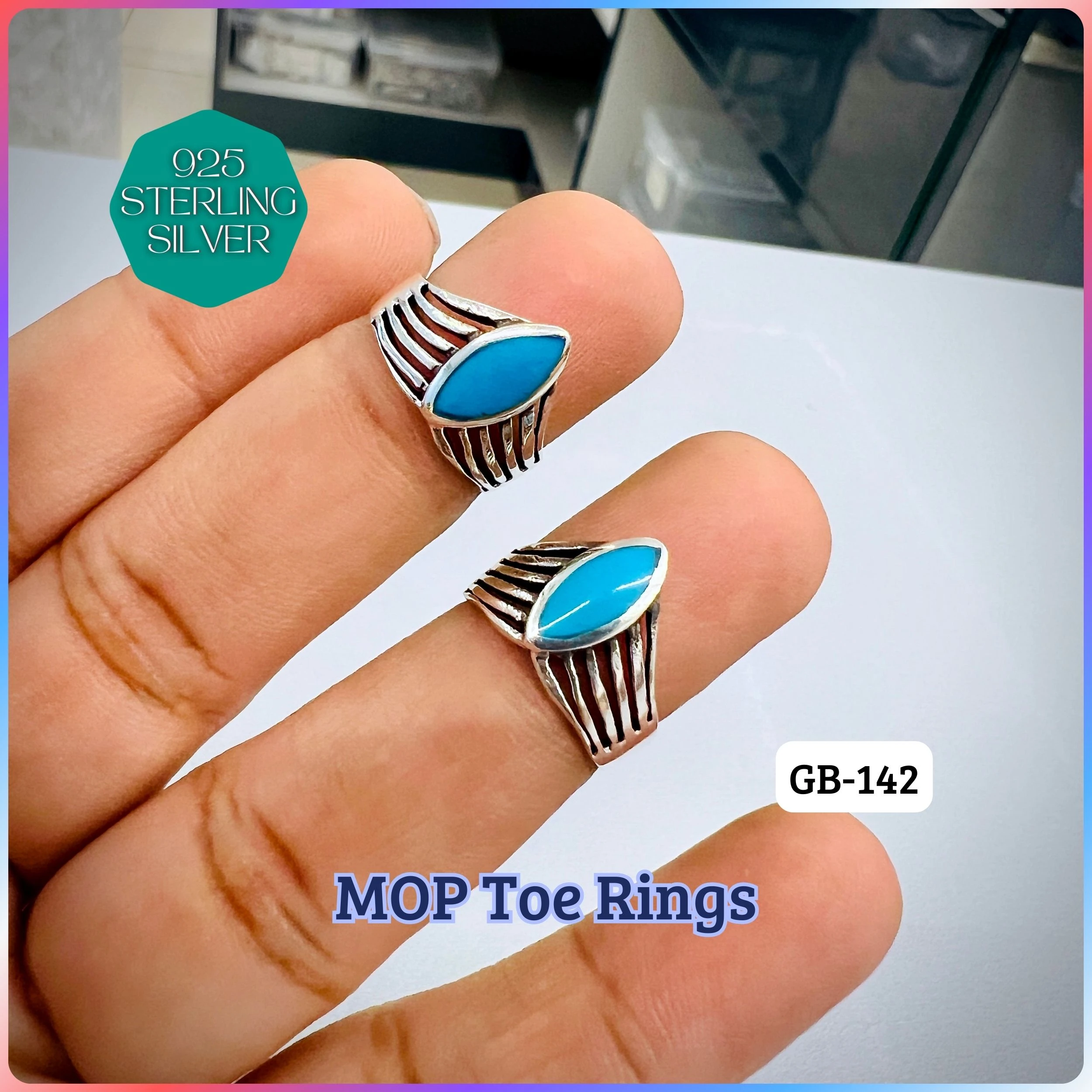 MOP TOE RINGS - Premium 925 Silver Jewellery - SKU: GB-142-004 - Hyderabad Silver Importers