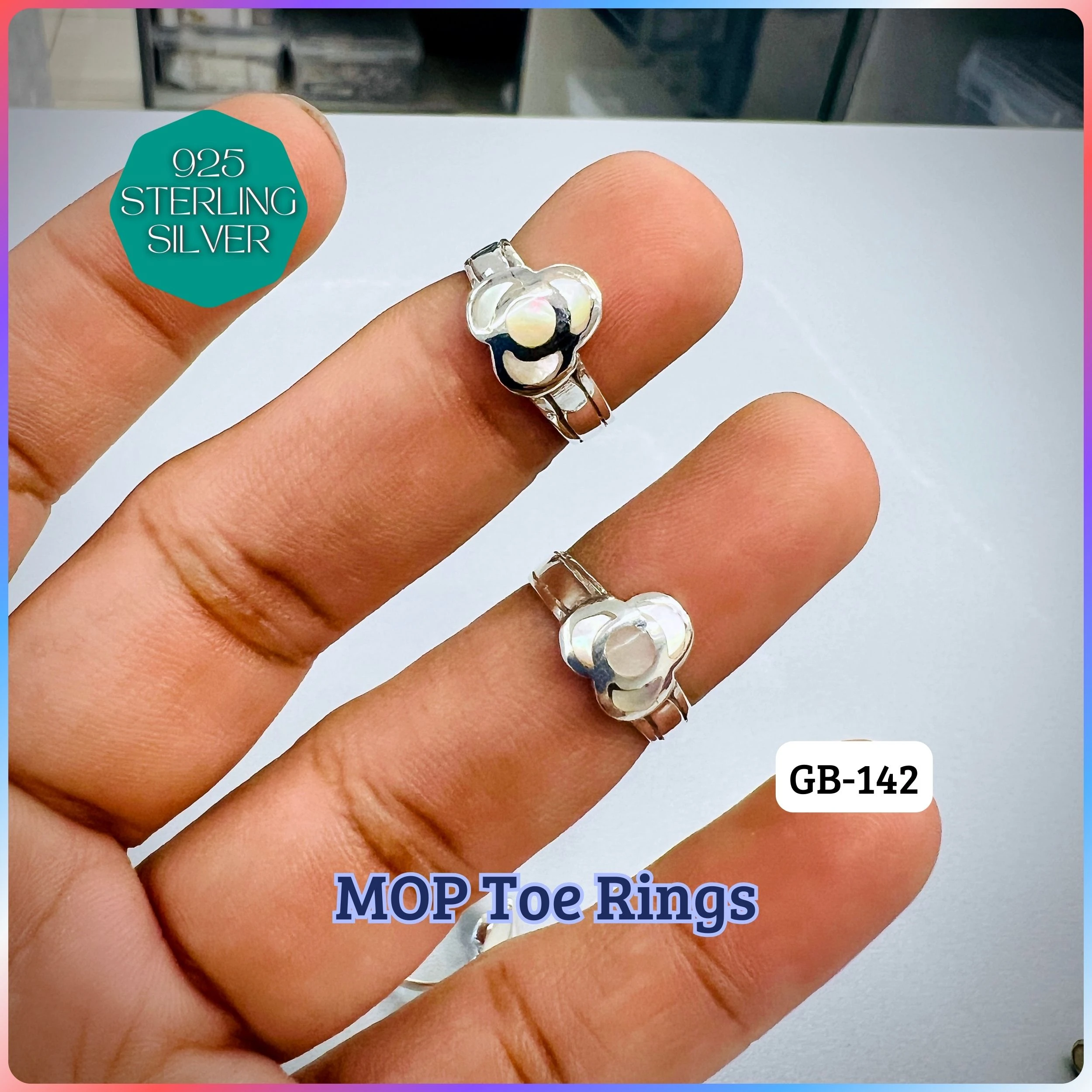 MOP TOE RINGS - Premium 925 Silver Jewellery - SKU: GB-142-009 - Hyderabad Silver Importers