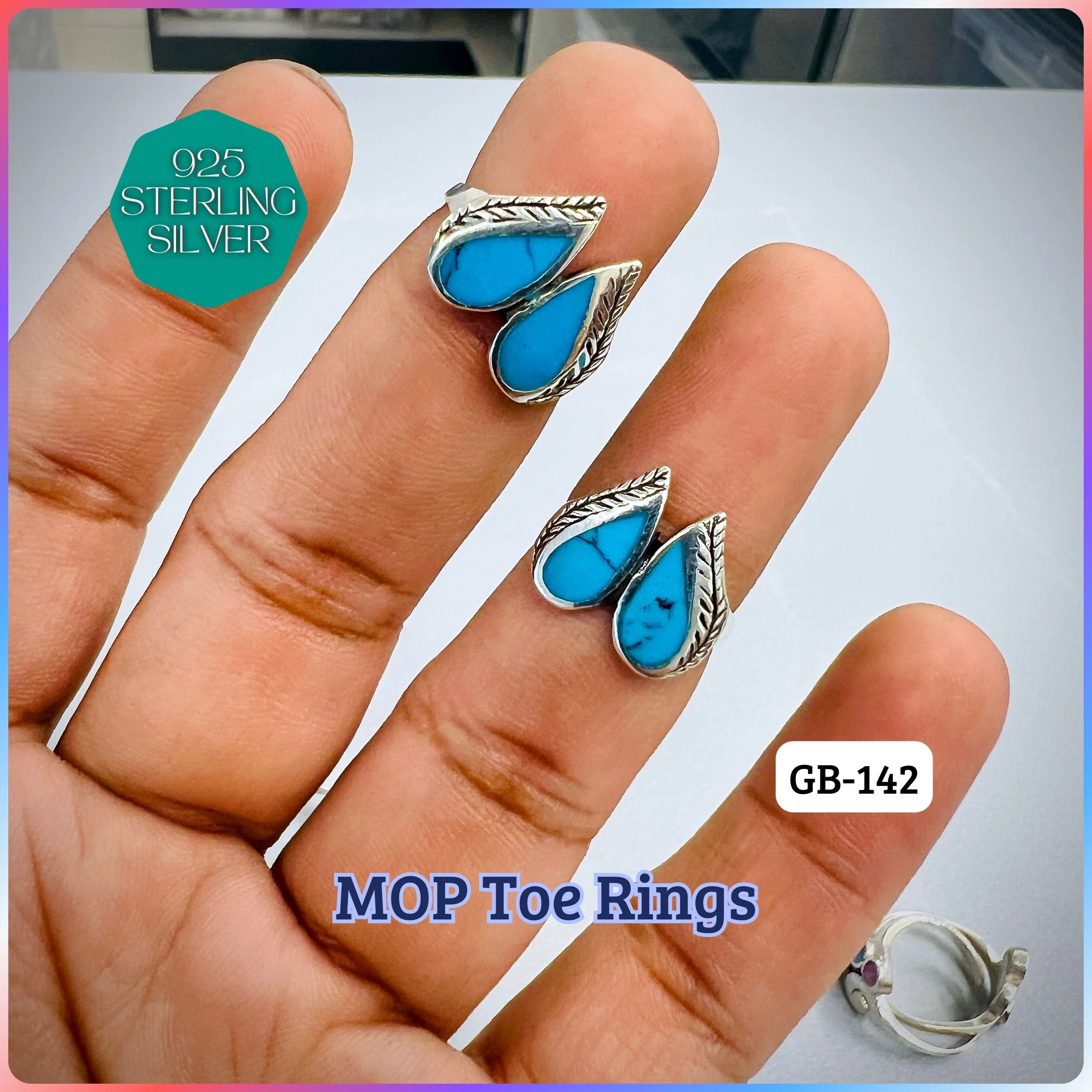 MOP TOE RINGS - Premium 925 Silver Jewellery - SKU: GB-142-013 - Hyderabad Silver Importers