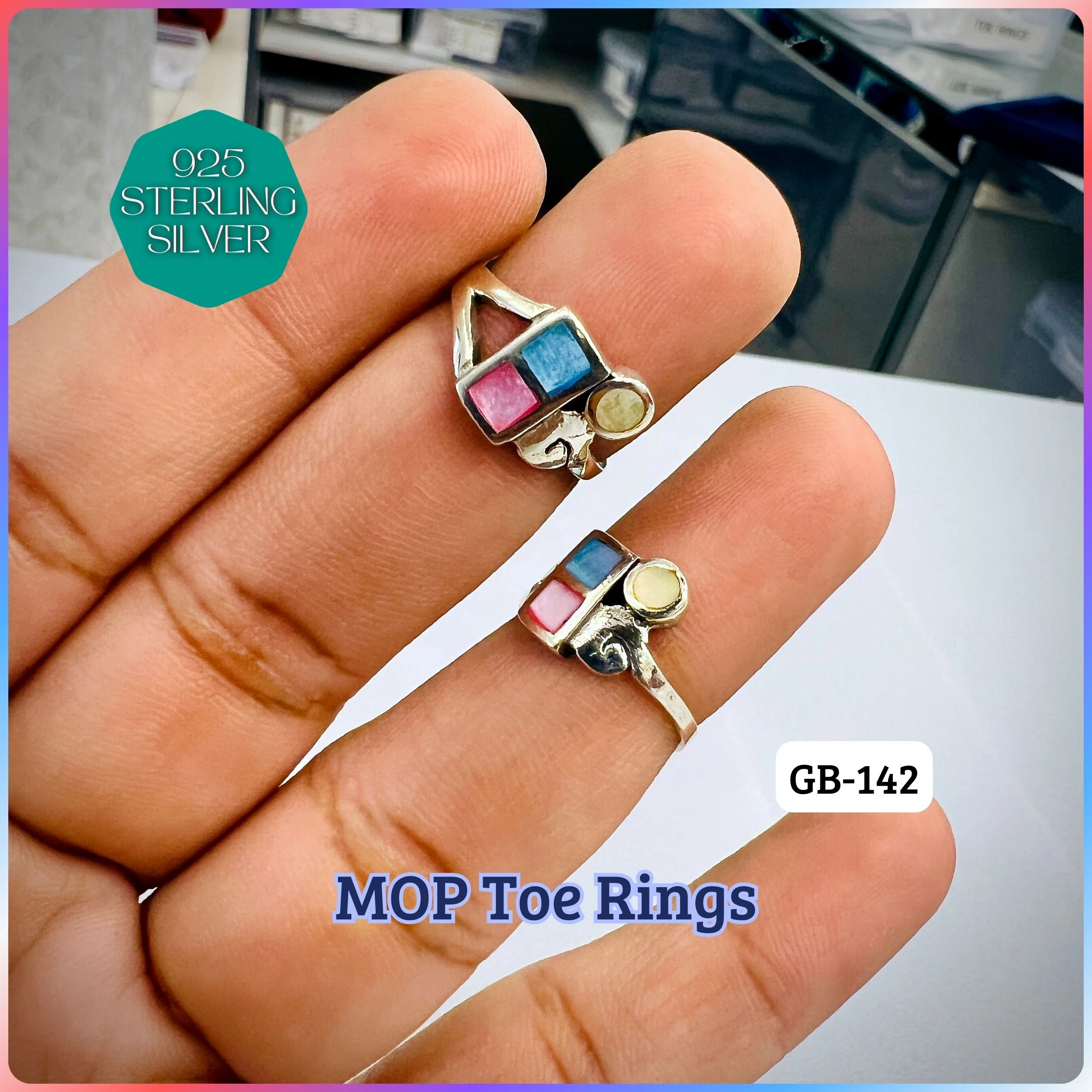 MOP TOE RINGS - Premium 925 Silver Jewellery - SKU: GB-142-017 - Hyderabad Silver Importers