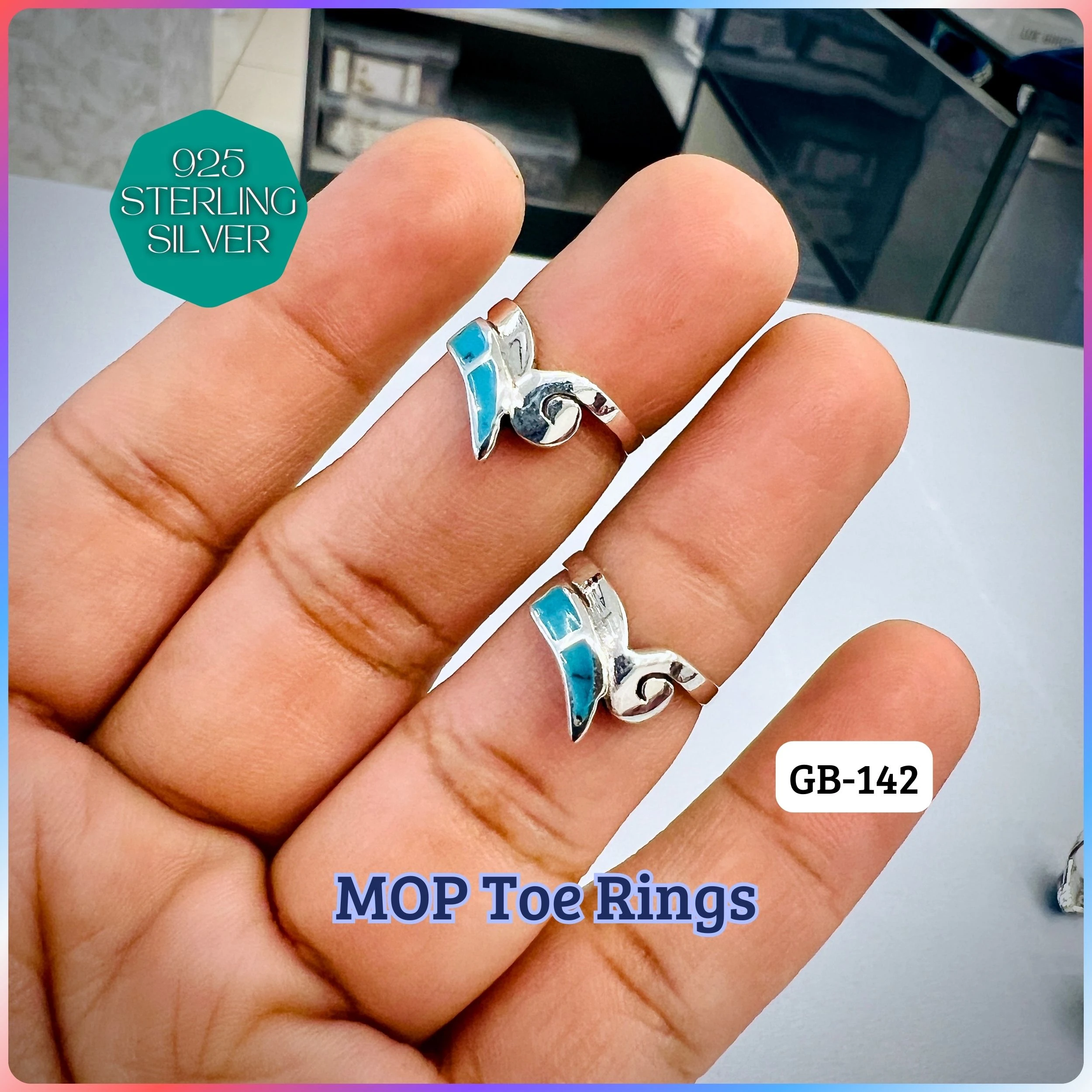 MOP TOE RINGS - Premium 925 Silver Jewellery - SKU: GB-142-036 - Hyderabad Silver Importers