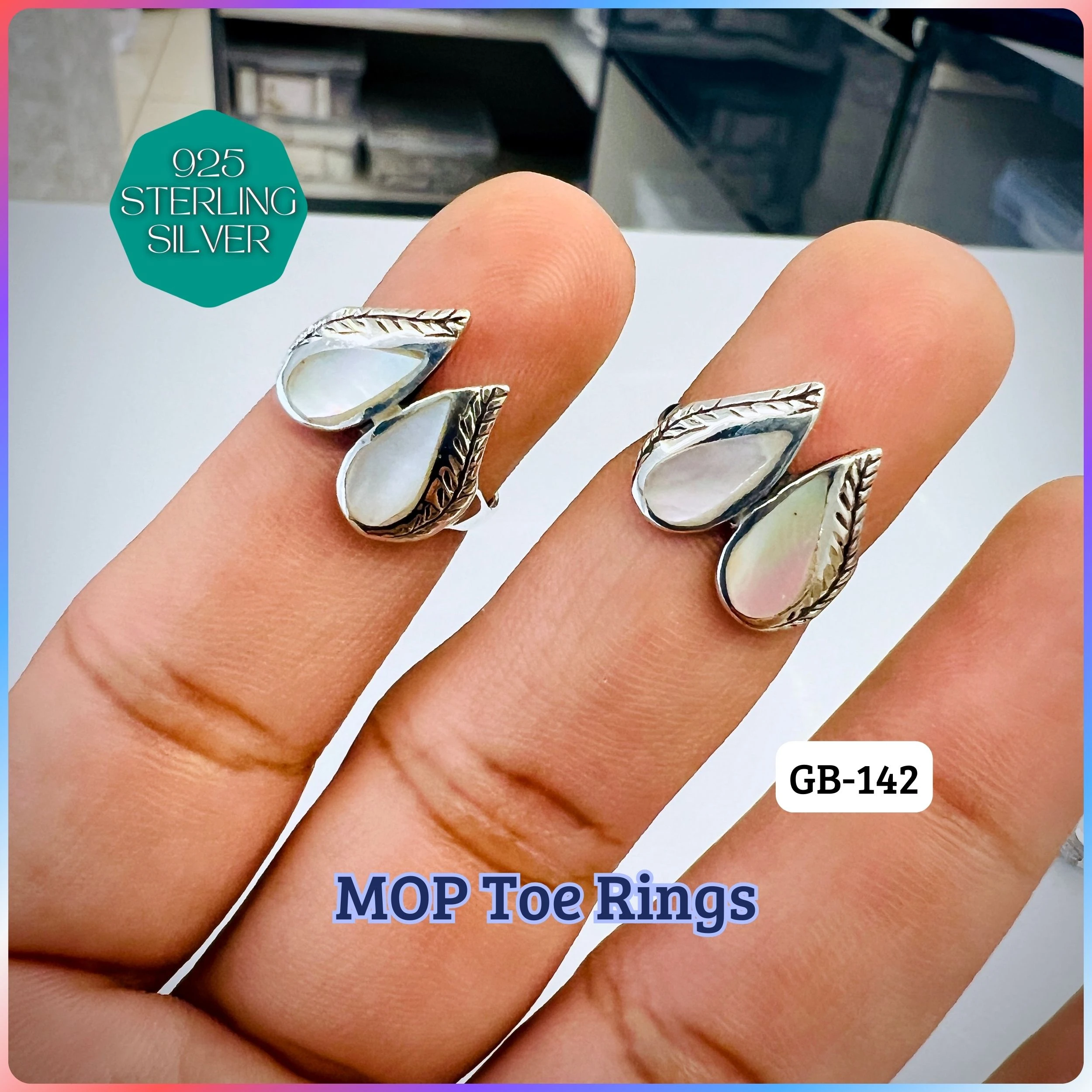 MOP TOE RINGS - Premium 925 Silver Jewellery - SKU: GB-142-038 - Hyderabad Silver Importers