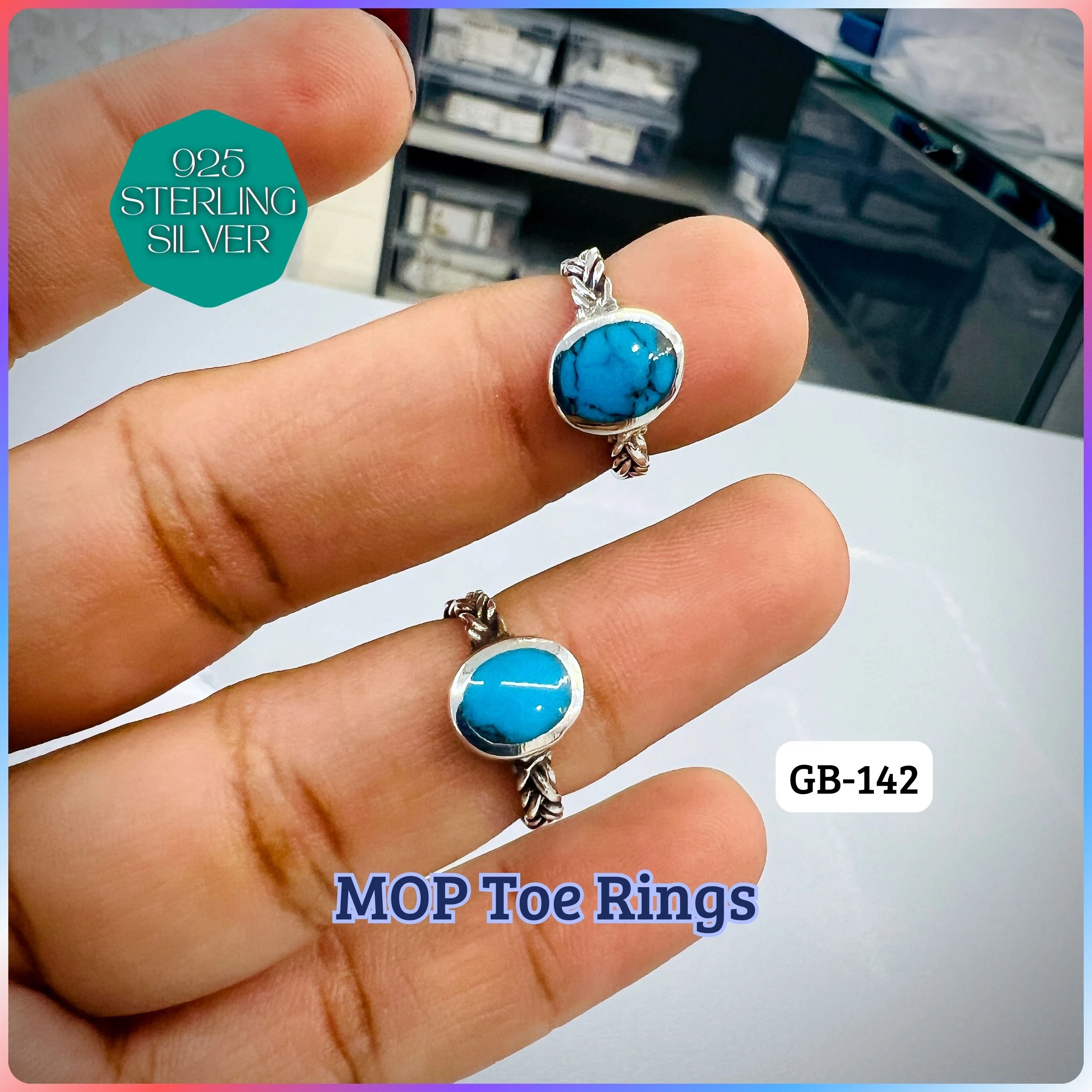 MOP TOE RINGS - Premium 925 Silver Jewellery - SKU: GB-142-042 - Hyderabad Silver Importers
