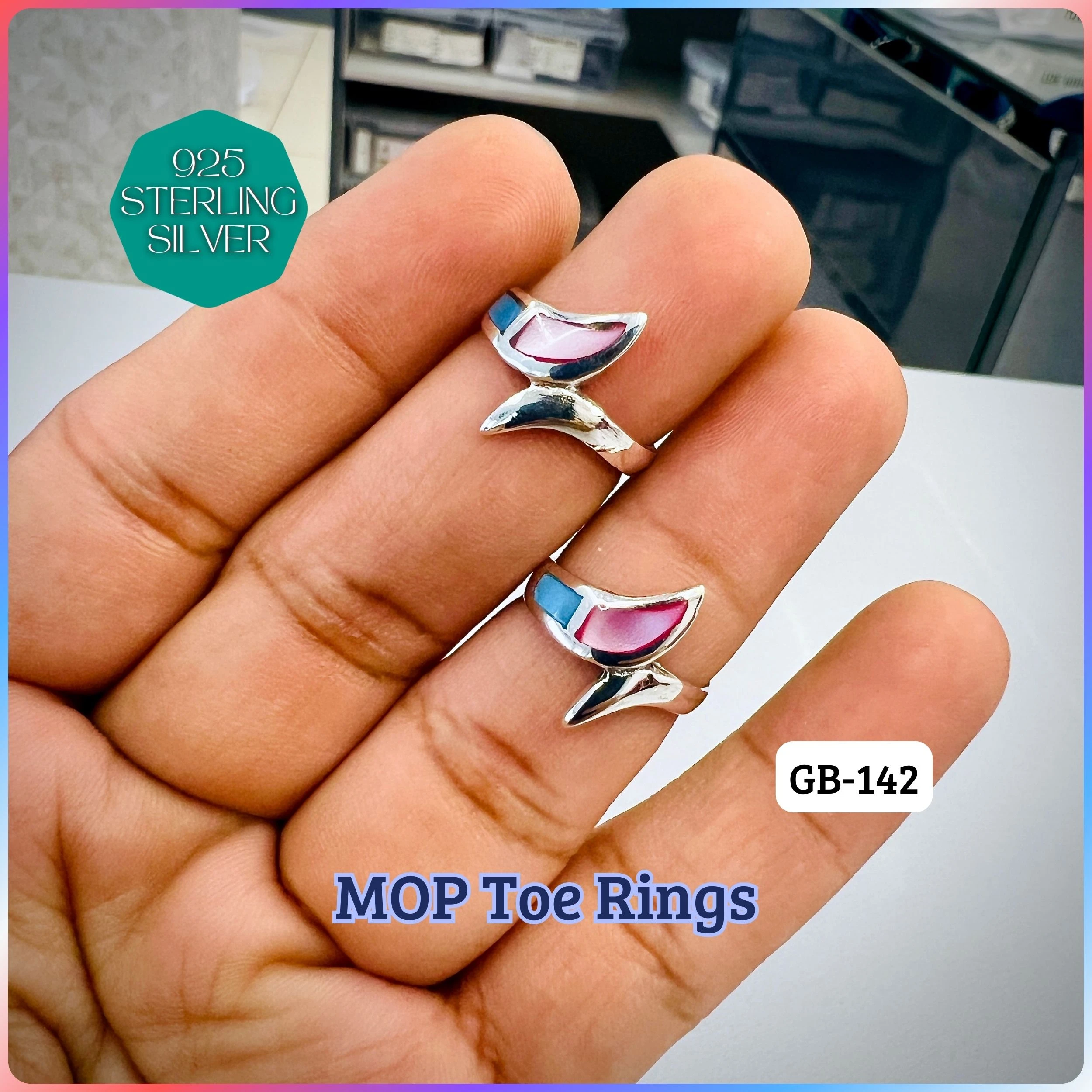 MOP TOE RINGS - Premium 925 Silver Jewellery - SKU: GB-142-043 - Hyderabad Silver Importers