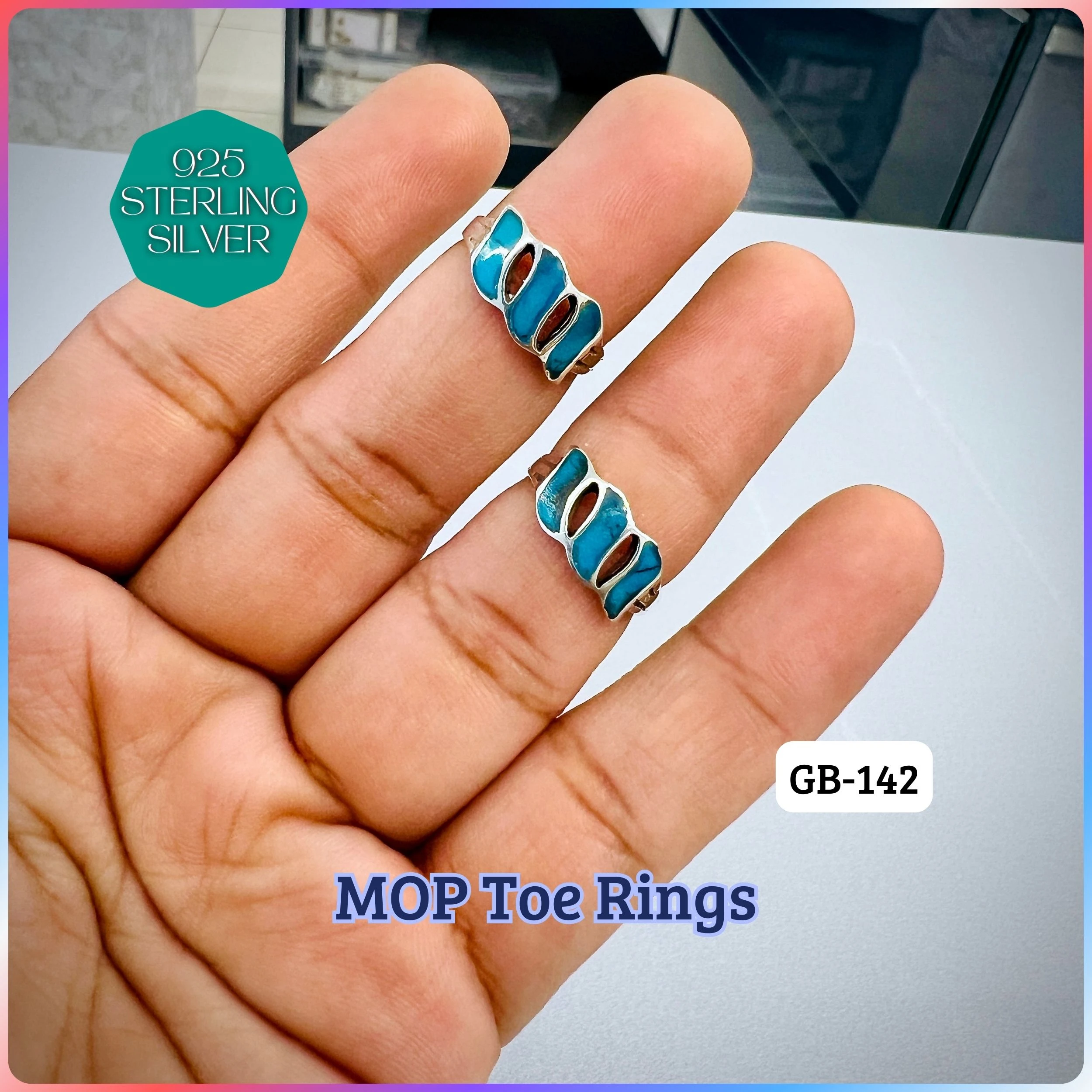 MOP TOE RINGS - Premium 925 Silver Jewellery - SKU: GB-142-044 - Hyderabad Silver Importers