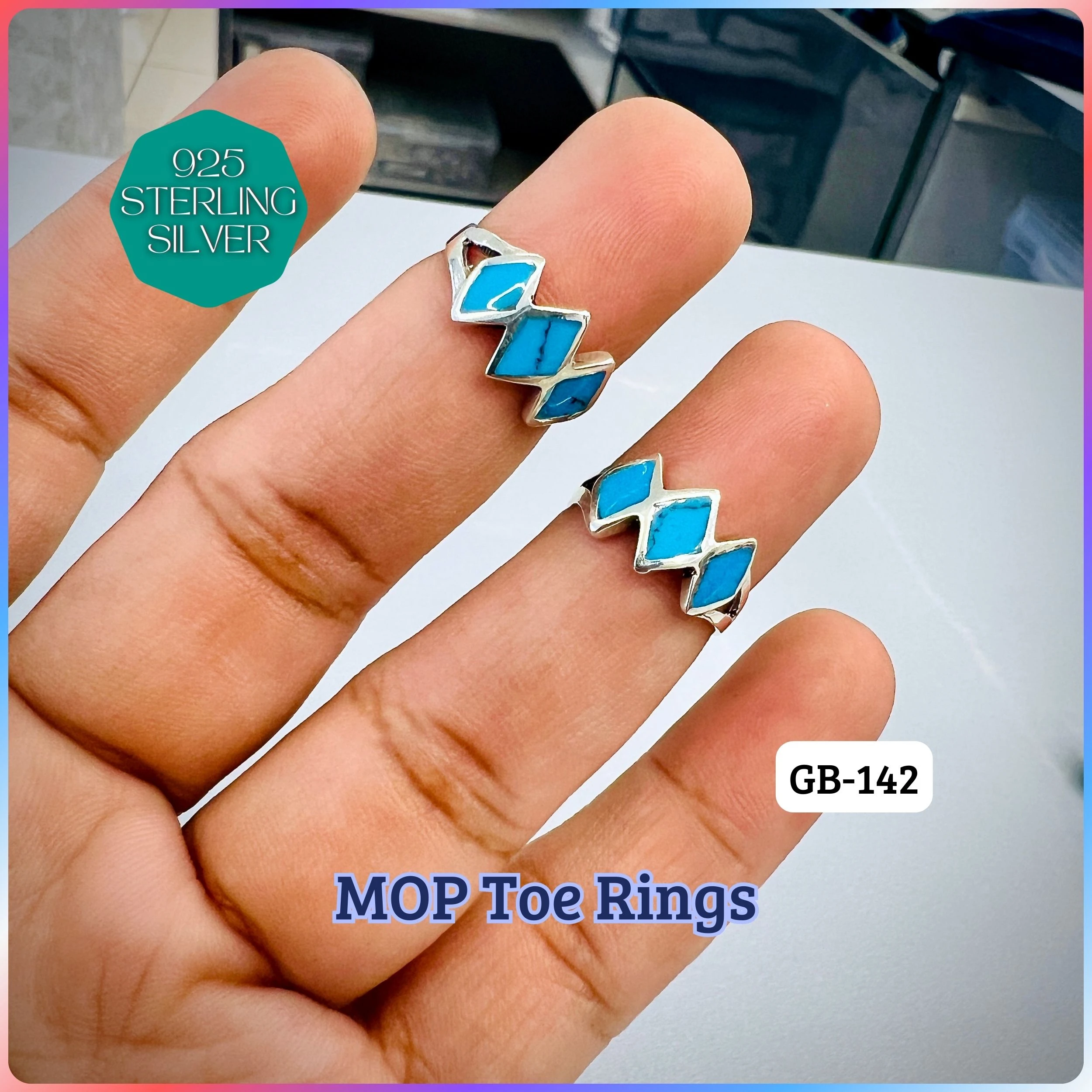 MOP TOE RINGS - Premium 925 Silver Jewellery - SKU: GB-142-046 - Hyderabad Silver Importers