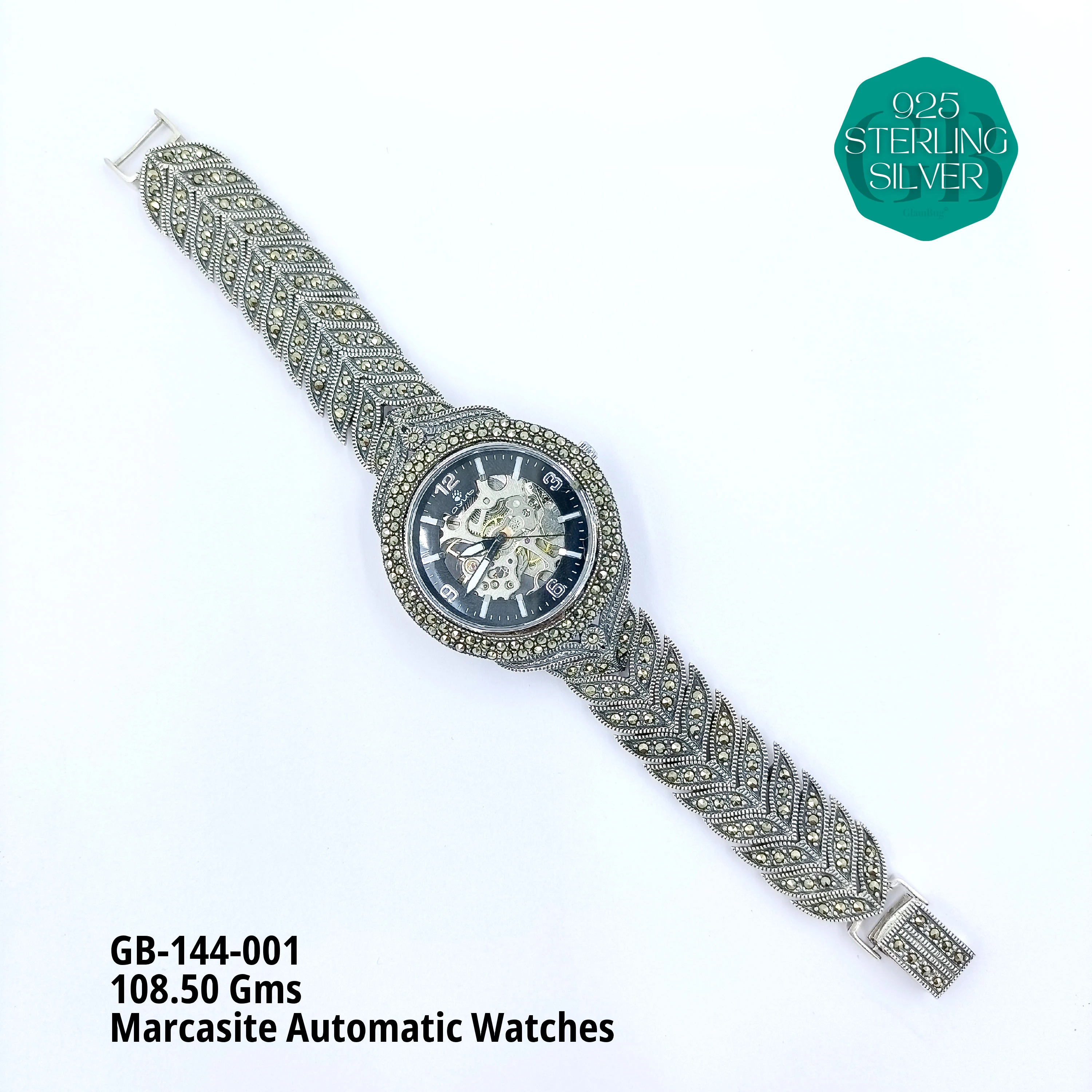 MAN MARCASITE AUTOMATIC WATCH - Premium 925 Silver Jewellery - SKU: GB-144-001 - Hyderabad Silver Importers