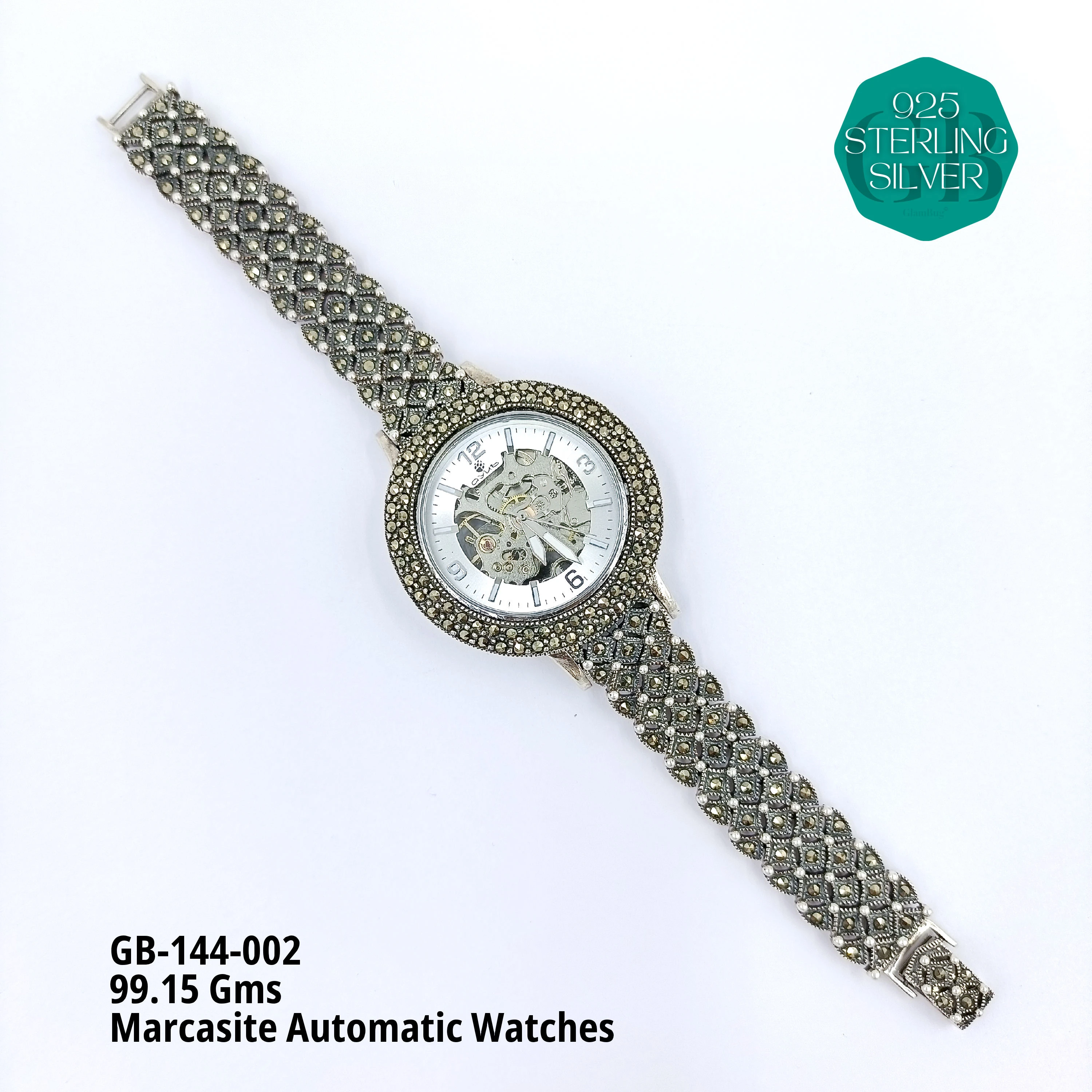 MAN MARCASITE AUTOMATIC WATCH - Premium 925 Silver Jewellery - SKU: GB-144-002 - Hyderabad Silver Importers