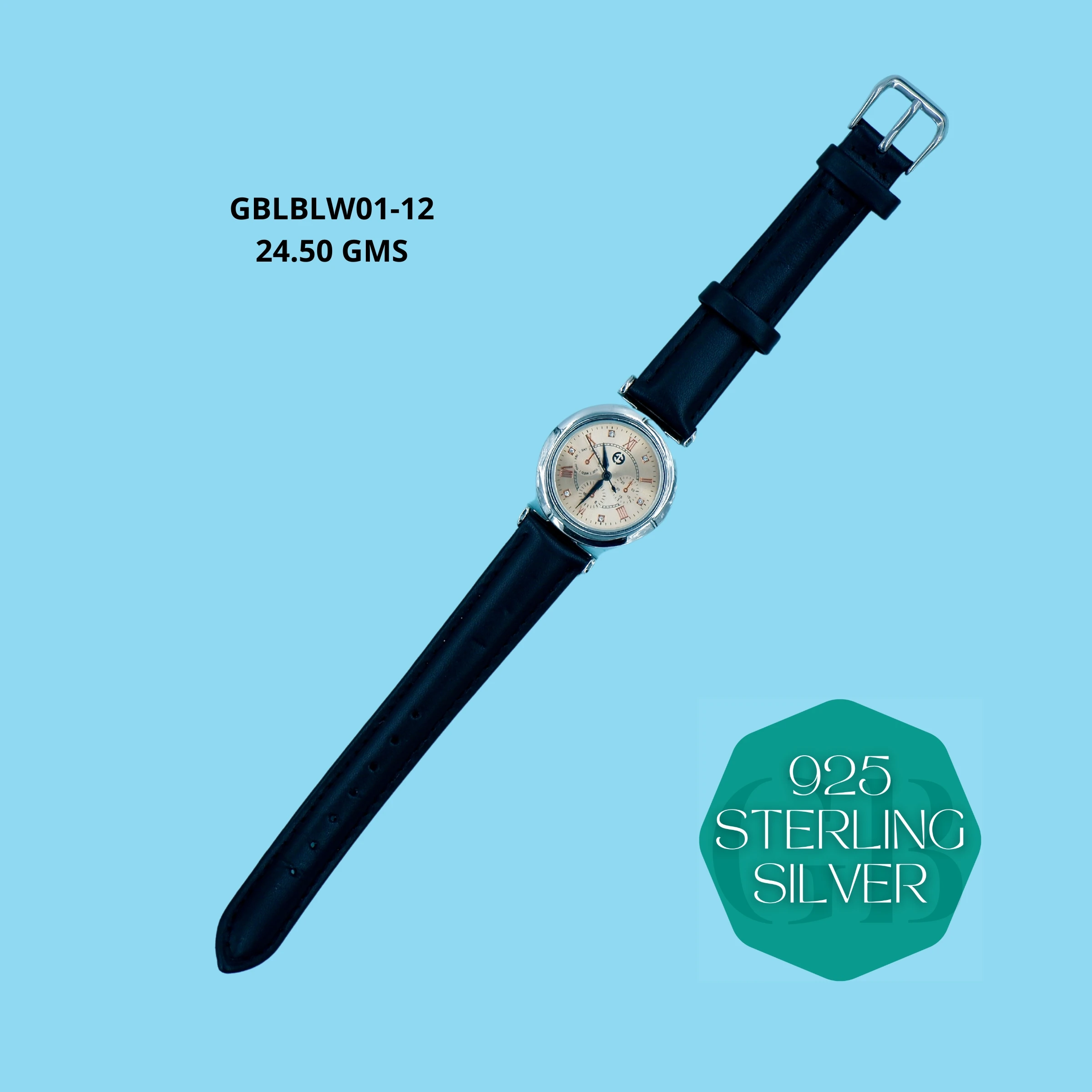 LEATHER BELT WATCHES - Premium 925 Silver Jewellery - SKU: GB-145-007 - Hyderabad Silver Importers